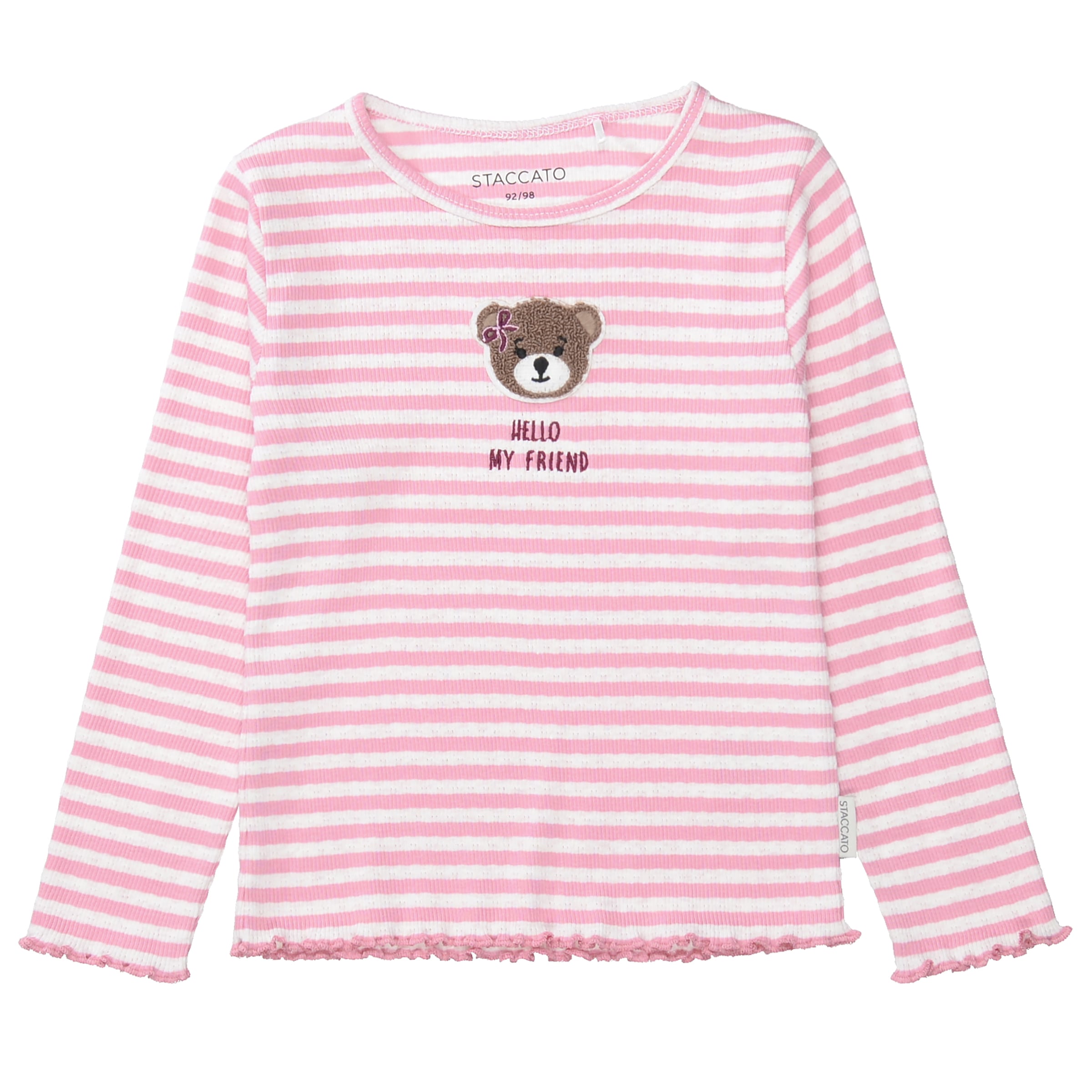 STACCATO T-shirt à manches longues 2 Pack de 2 / rayé uni / écusson ourson / pour filles