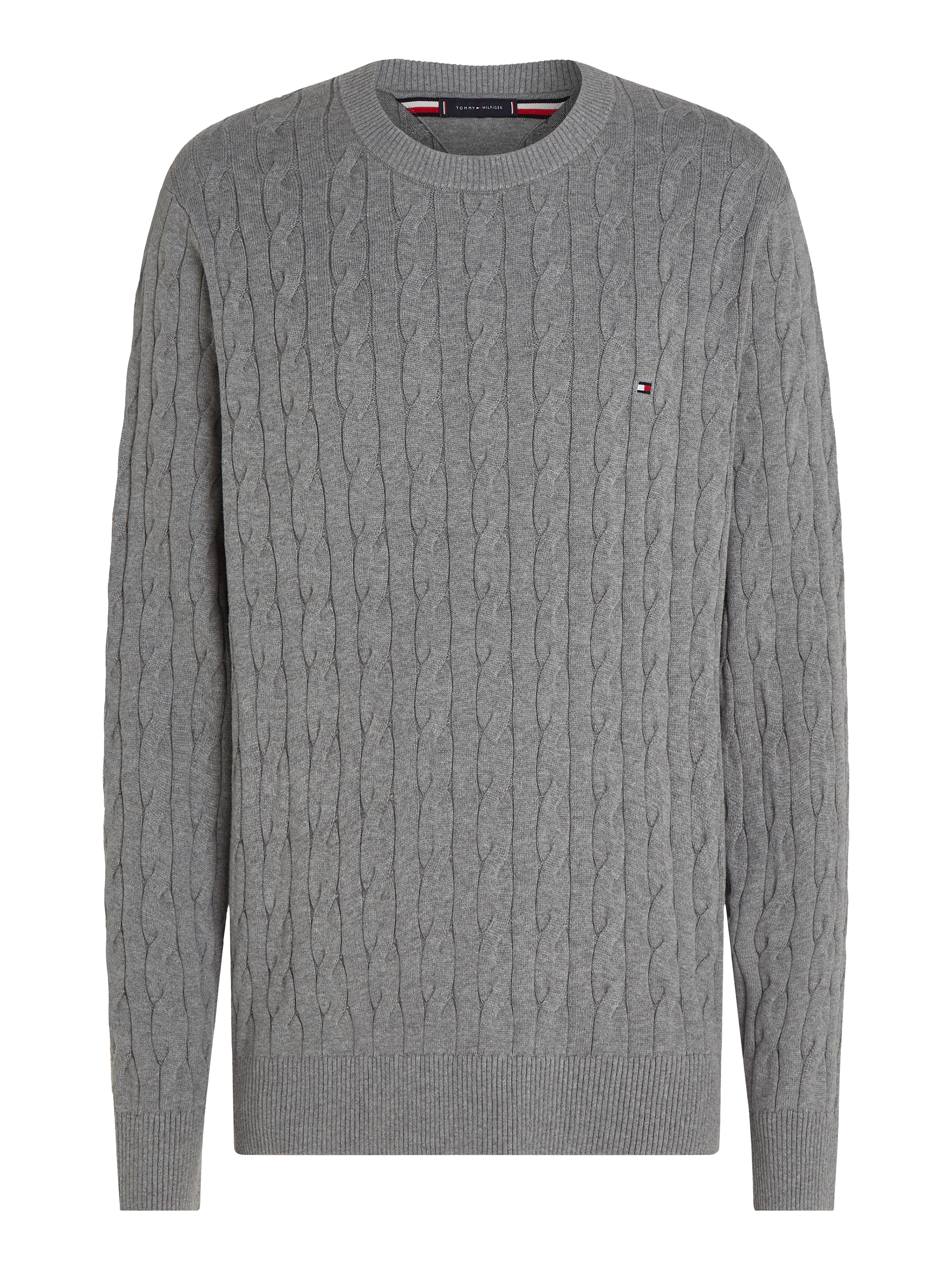 Tommy Hilfiger Pull en tricot »CLASSIC CABLE CREW NECK mit Strukturstrick und Flaglabel« unifarben, casual, regular fit, Baumwolle, Rundhals