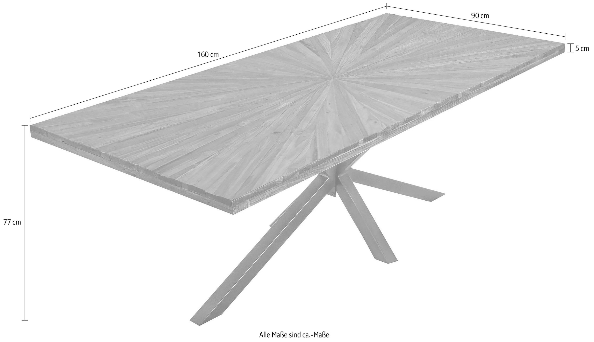 SIT Table de salle à manger »Visby Teakholz Massivholztisch mit Sonnen-Design & Stern-Gestell« plateau en teck de 50 mm avec cadre en forme d'étoile distinctif