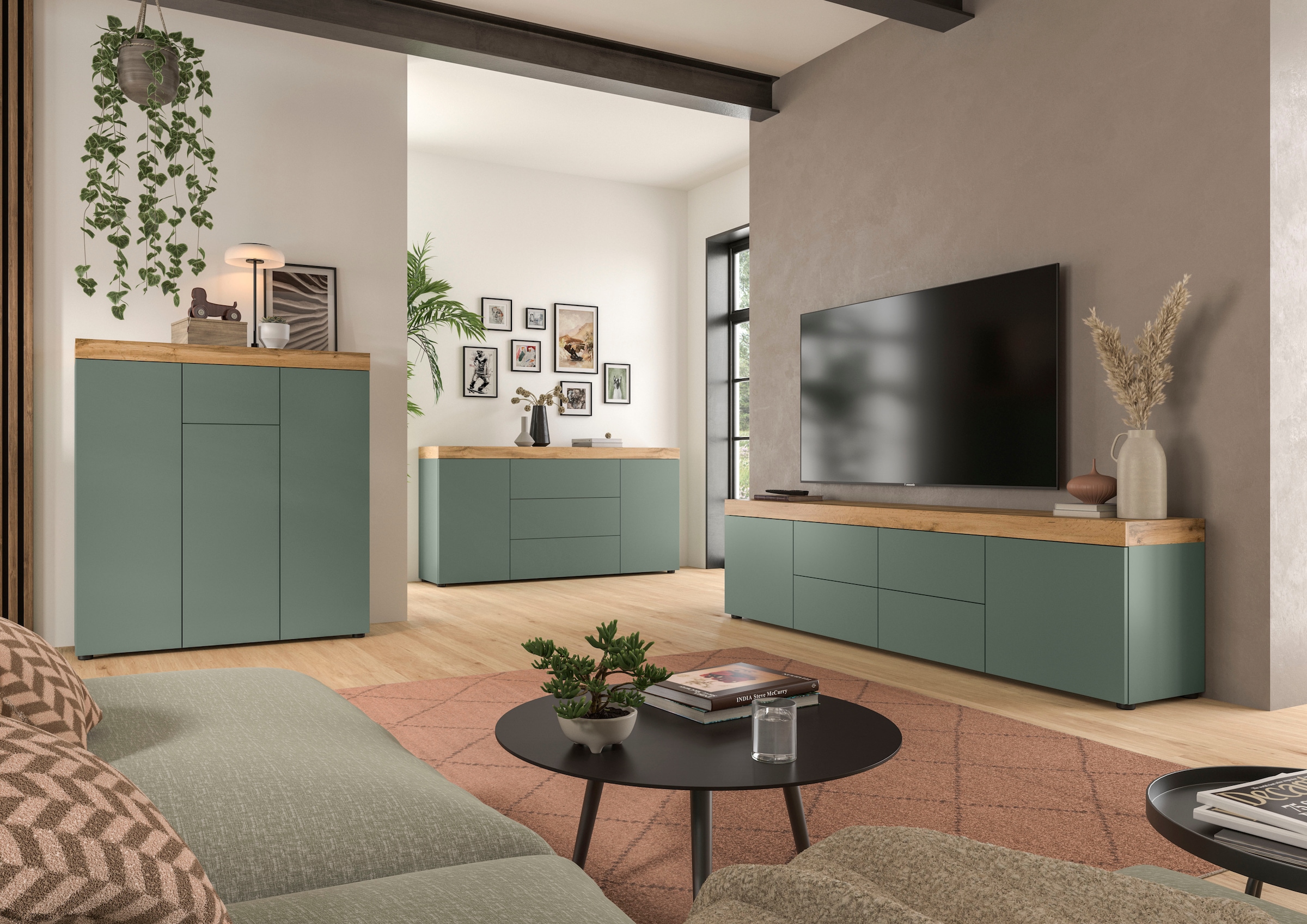 GOODproduct Table basse »MAMBO, TOPSELLER!, Breite 200 cm, 2 Türen, 4 Schubkästen, 4 Fächer« 1 cuis tlg. Lowboard, meuble TV bas, meuble TV, salon