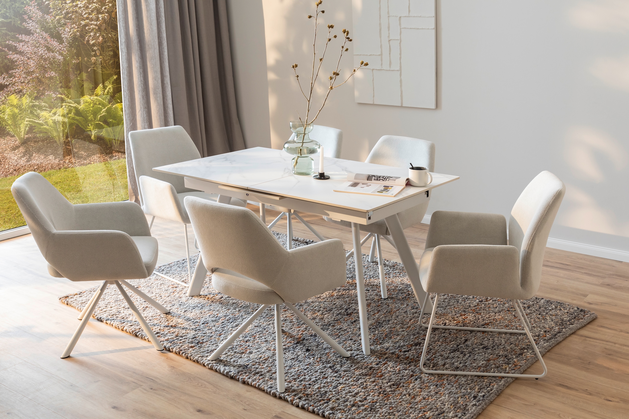 MCA furniture Esstisch »PARENZO Auzugtisch 140-180 cm weiss marmoriert - bis 8 Personen« 1 Stk. tlg. Keramik, Metall weiss, Synchronauszug, ausziehbar, 6-8 Personen
