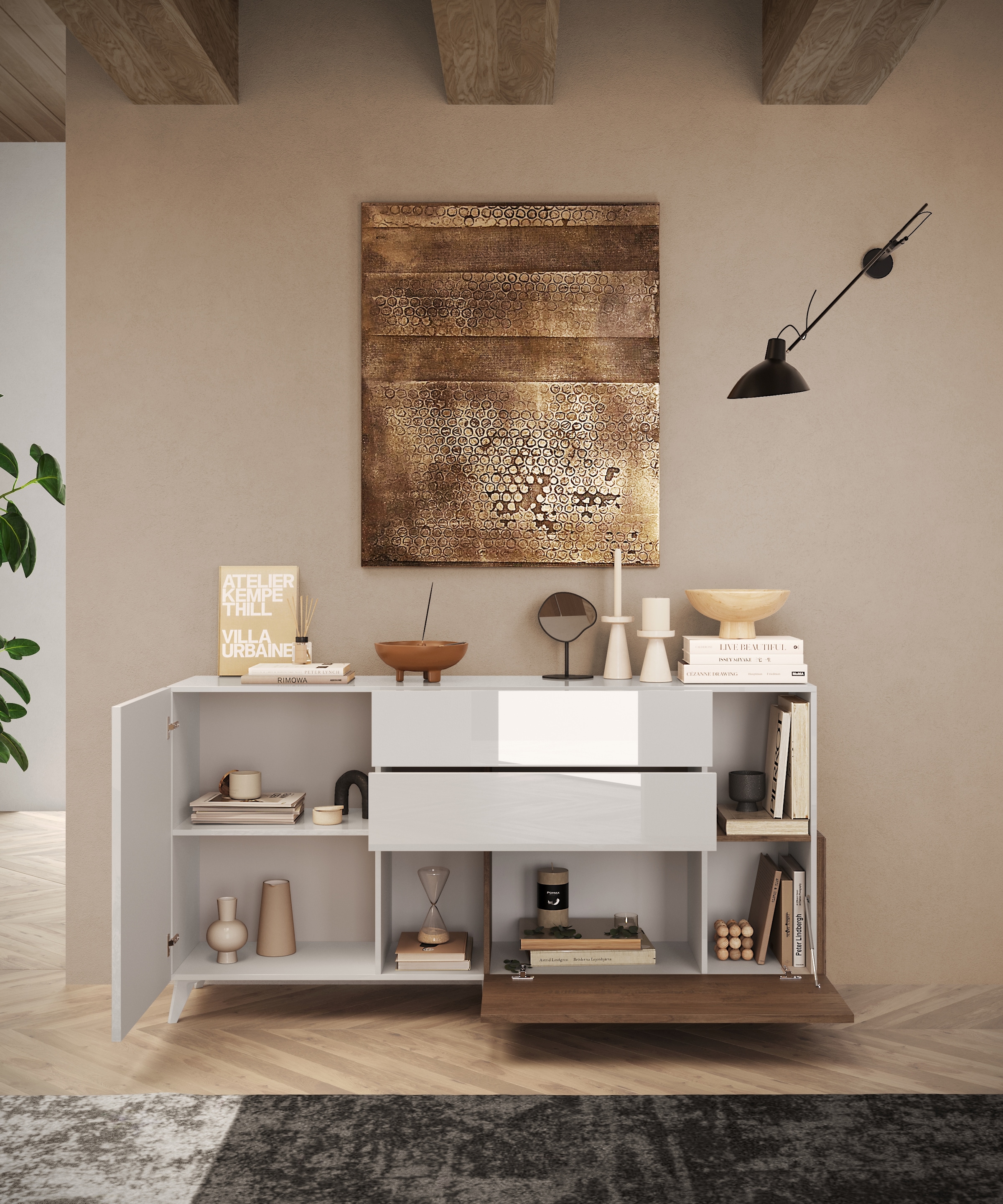 INOSIGN Sideboard »Monaco in Breite 181 cm, Anrichte mit Tür, Klappe und 2 Schubkästen« Stauraumschrank – sanftes Schliessen, edles Design, viel Platz