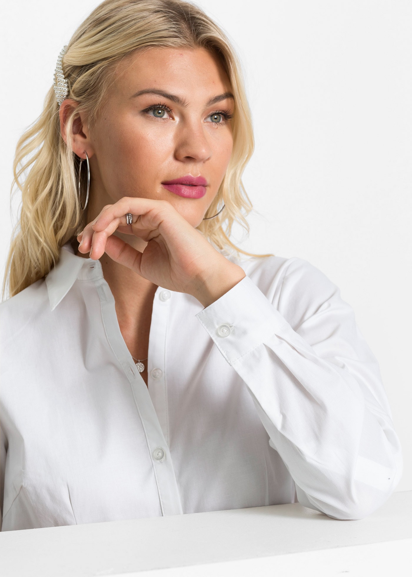 bonprix Chemisier long ausgestellte Passform, aus Baumwolle und Elasthan