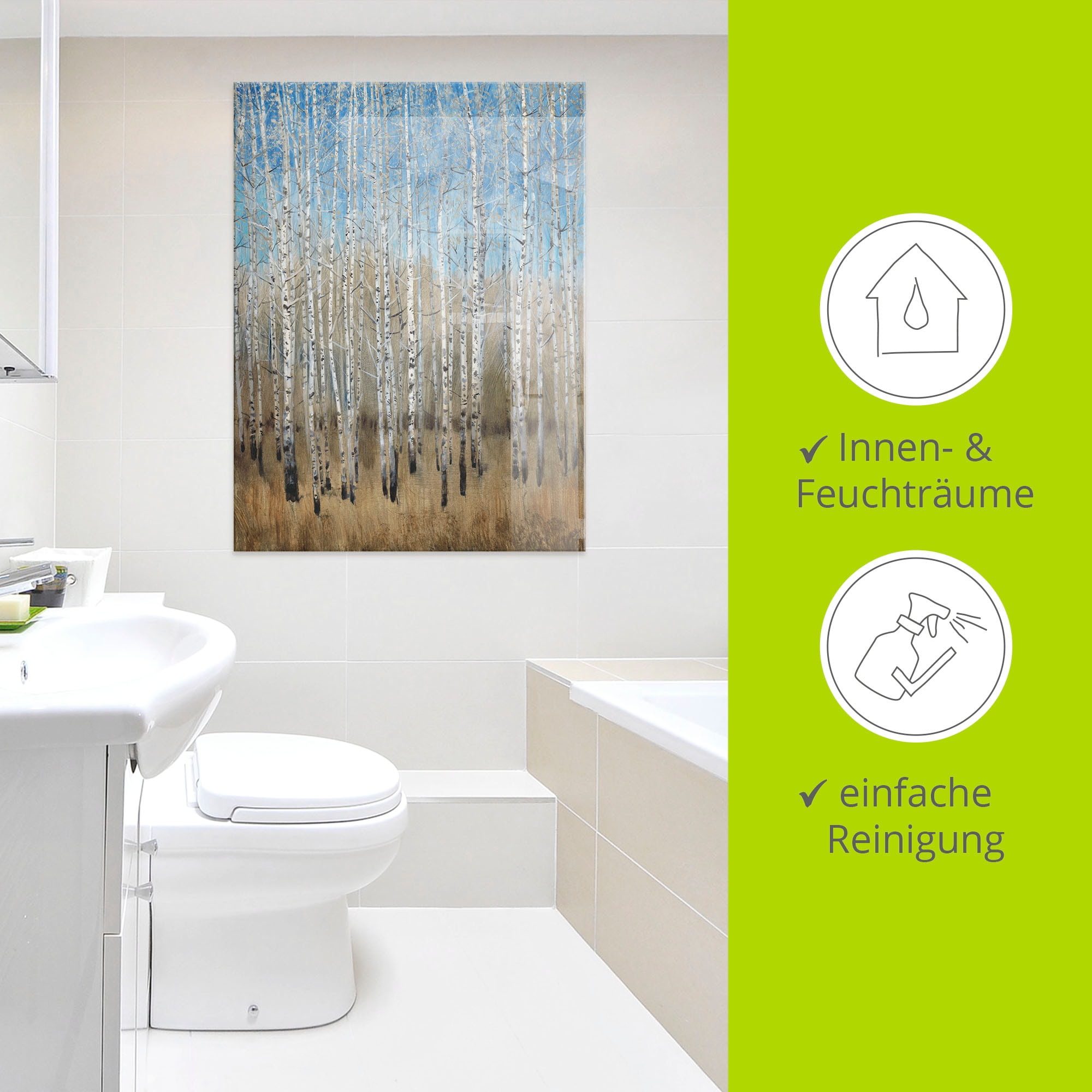 Artland Tableau en verre »Staubige blaue Birken II« 1 cuis tlg. in verschiedenen Grössen