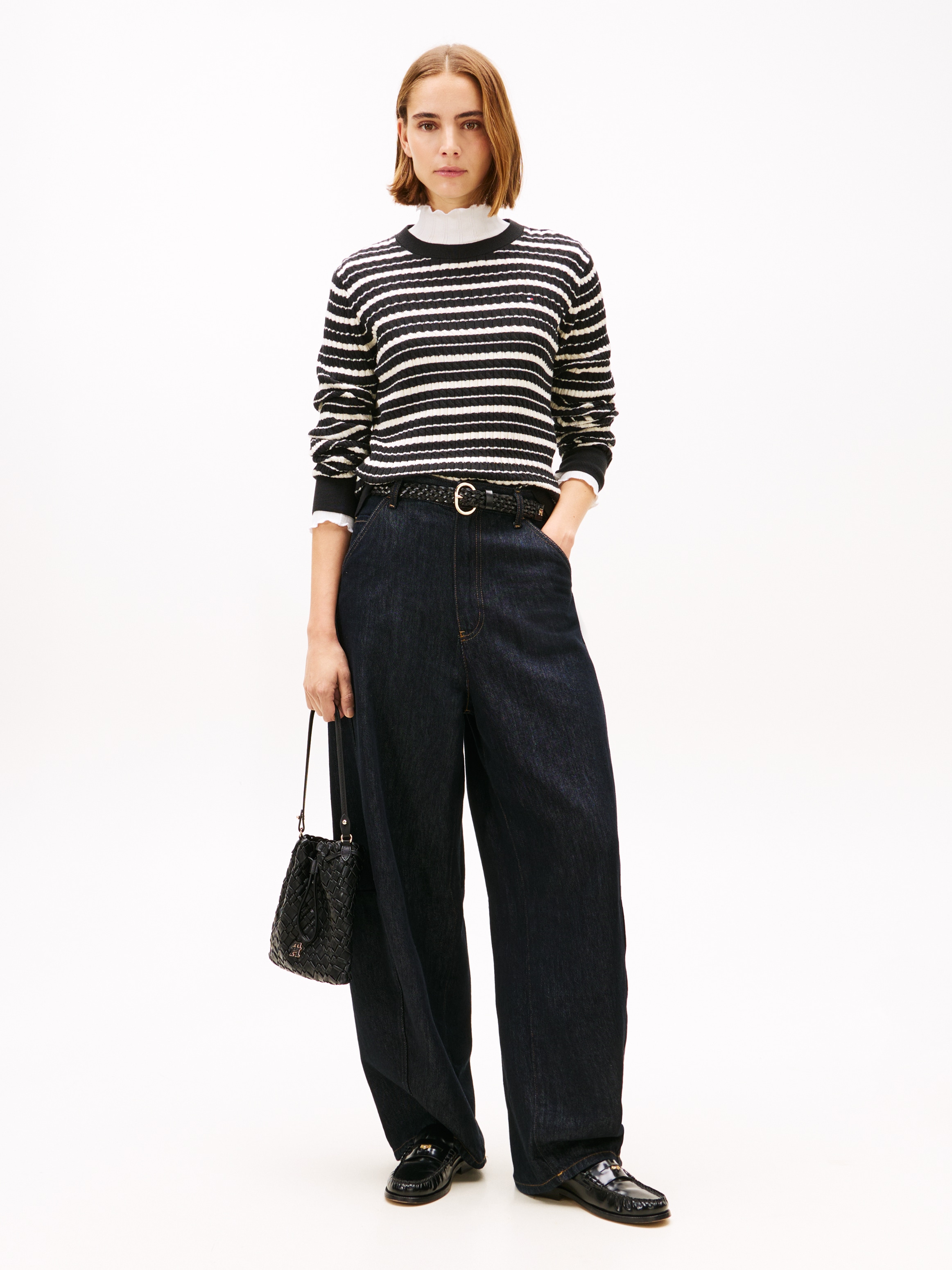 Tommy Hilfiger Pull à col rond »CO CABLE C-NK LS SWEATER« Baumwolle, mit Zopfmuster, Regular Fit