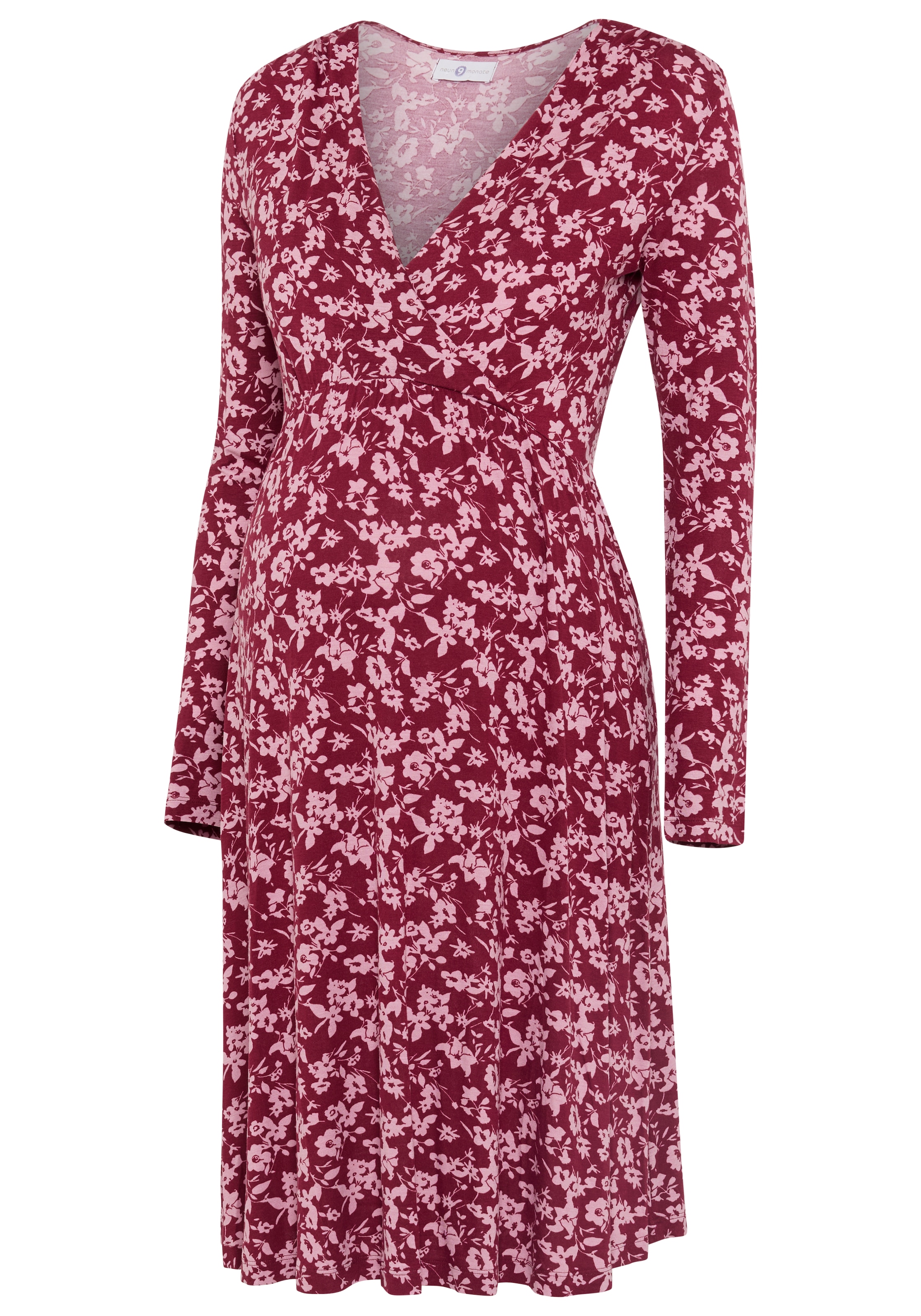 Neun Monate Robe de maternité »Allover bedrucktes Umstandskleid, praktisch mit Stillmöglichkeit« pour printemps et automne, longueur genou, manches longues