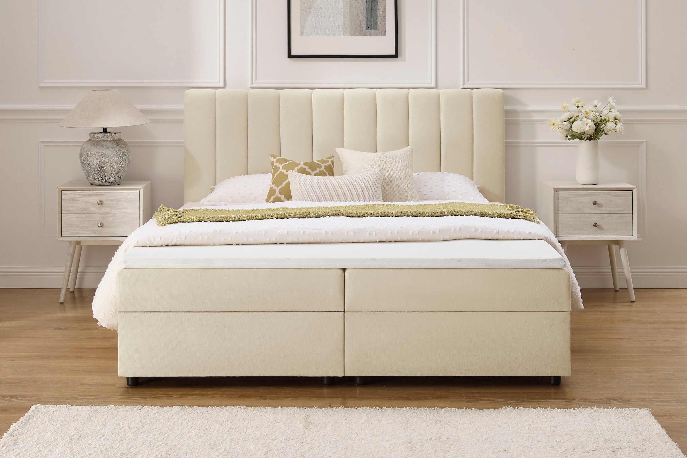 GOODproduct Lit de boxe »HAILEYY, Polsterbett mit Bettkasten, inkl. Taschenfederkernmatratze H3« avec surmatelas en mousse froide, housse en chenille, 140x200 & 180x200 cm