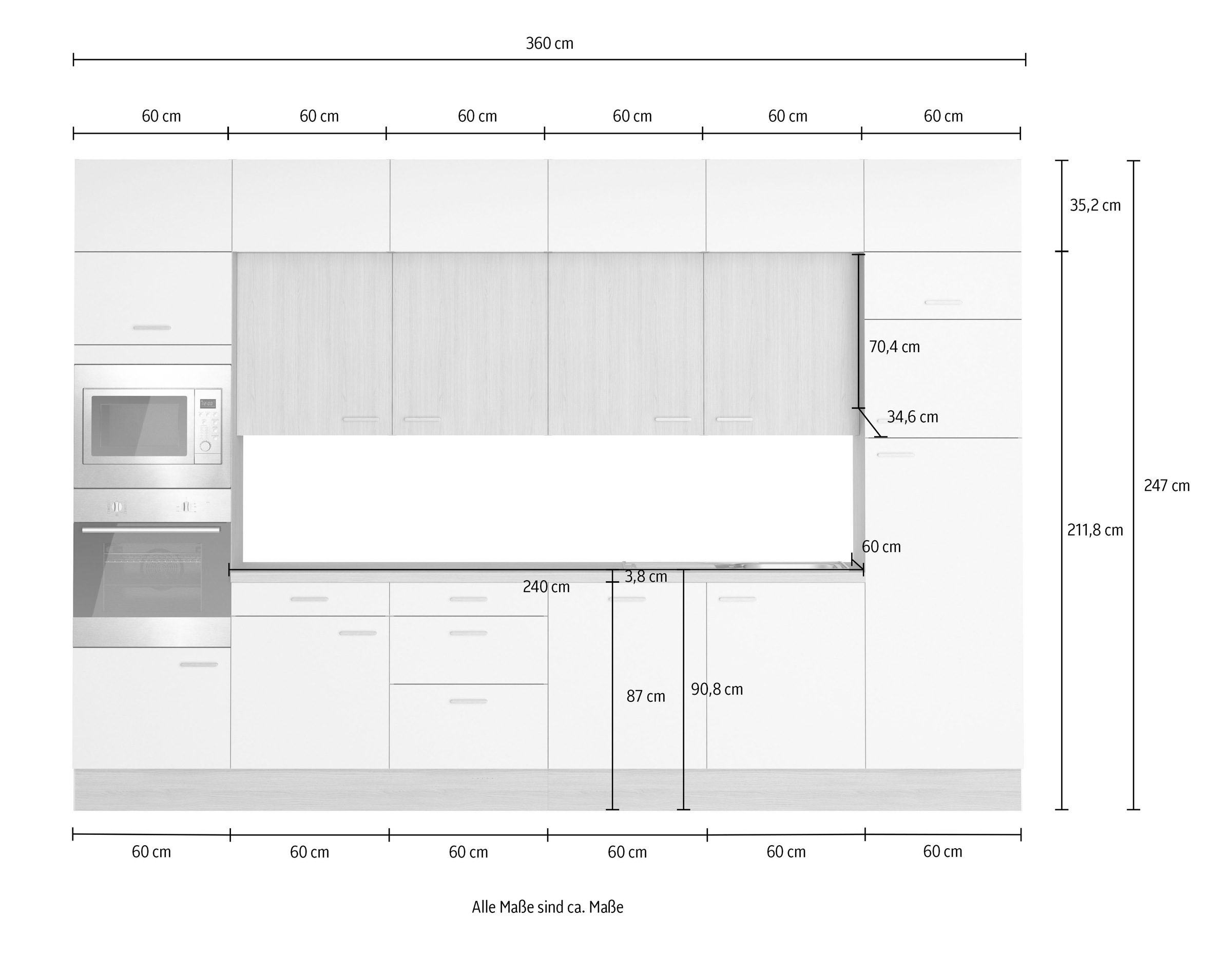 KOCHSTATION Kitchenette »KS-Lucy« Breite 360 cm, Soft-Close, inkl. Zubehör, wahlweise mit E-Geräten