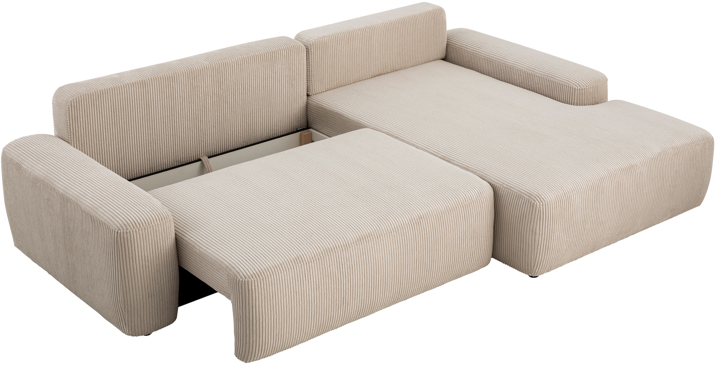 Home affaire Canapé d'angle »TORGE (264cm), Schlafsofa in Cord, Samtvelours o Struktur fein, L-Form« fonction couchage, coffre-lit, surface de couchage : 125/210 cm