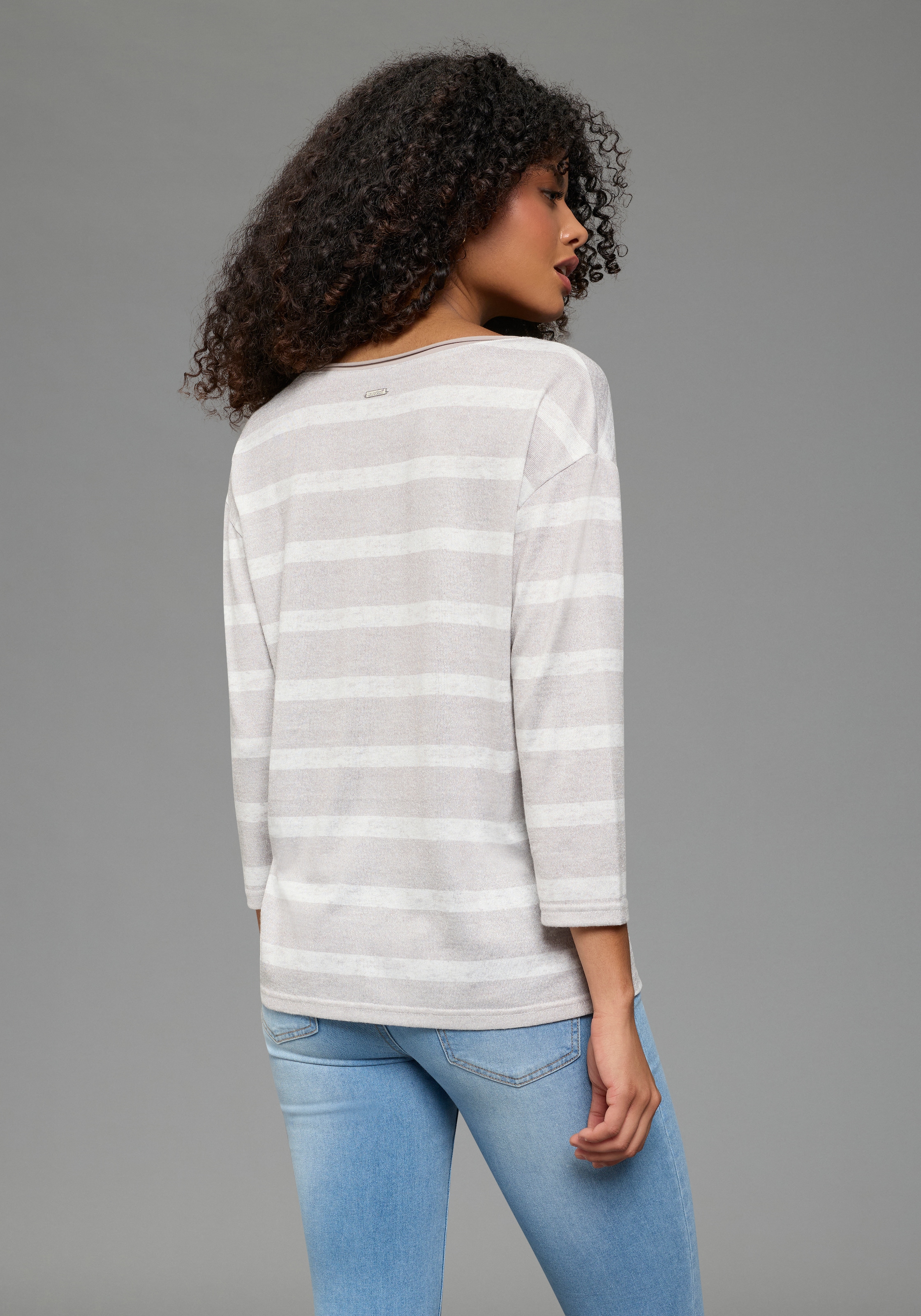 Laura Scott Pull à rayures leichter Übergangspullover mit seitlichem Schlitz und Tasche