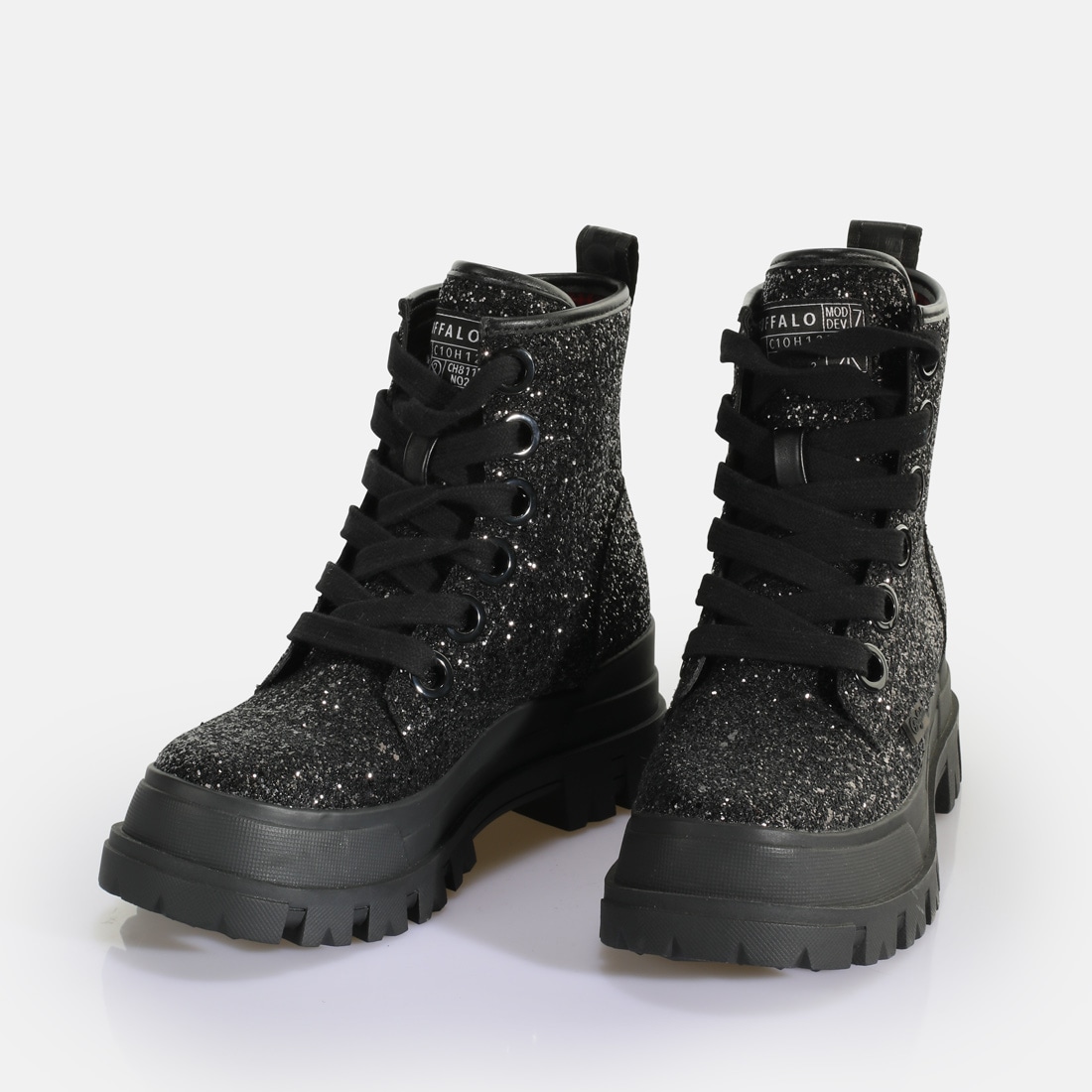 Buffalo Bottines à lacets »ASPHA LACEUP HI«  Bottes à plateforme, bottines à lacets avec garniture pailletée stylée