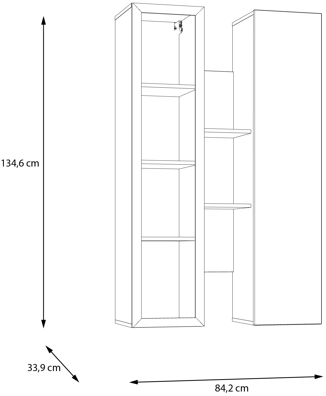 FORTE Vitrine suspendue L/H/P 84,2/134,6/33,9 cm Soft Close, montage mural
