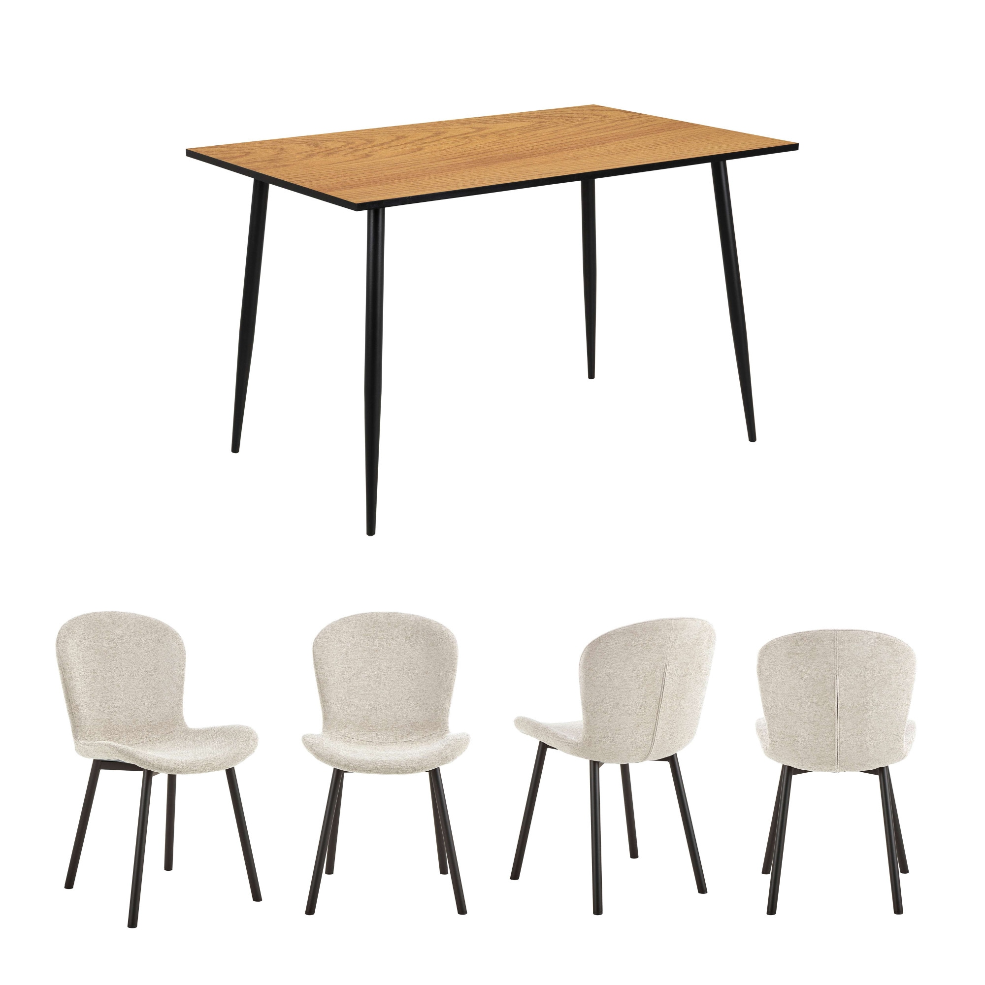 ACTONA GROUP Esszimmer-Set »Esspruppe, Speisetisch mit Wohnzimmerstühlen« Komplett-Set, 1x Tisch + 4x Stuhle, 5 Stk. tlg.