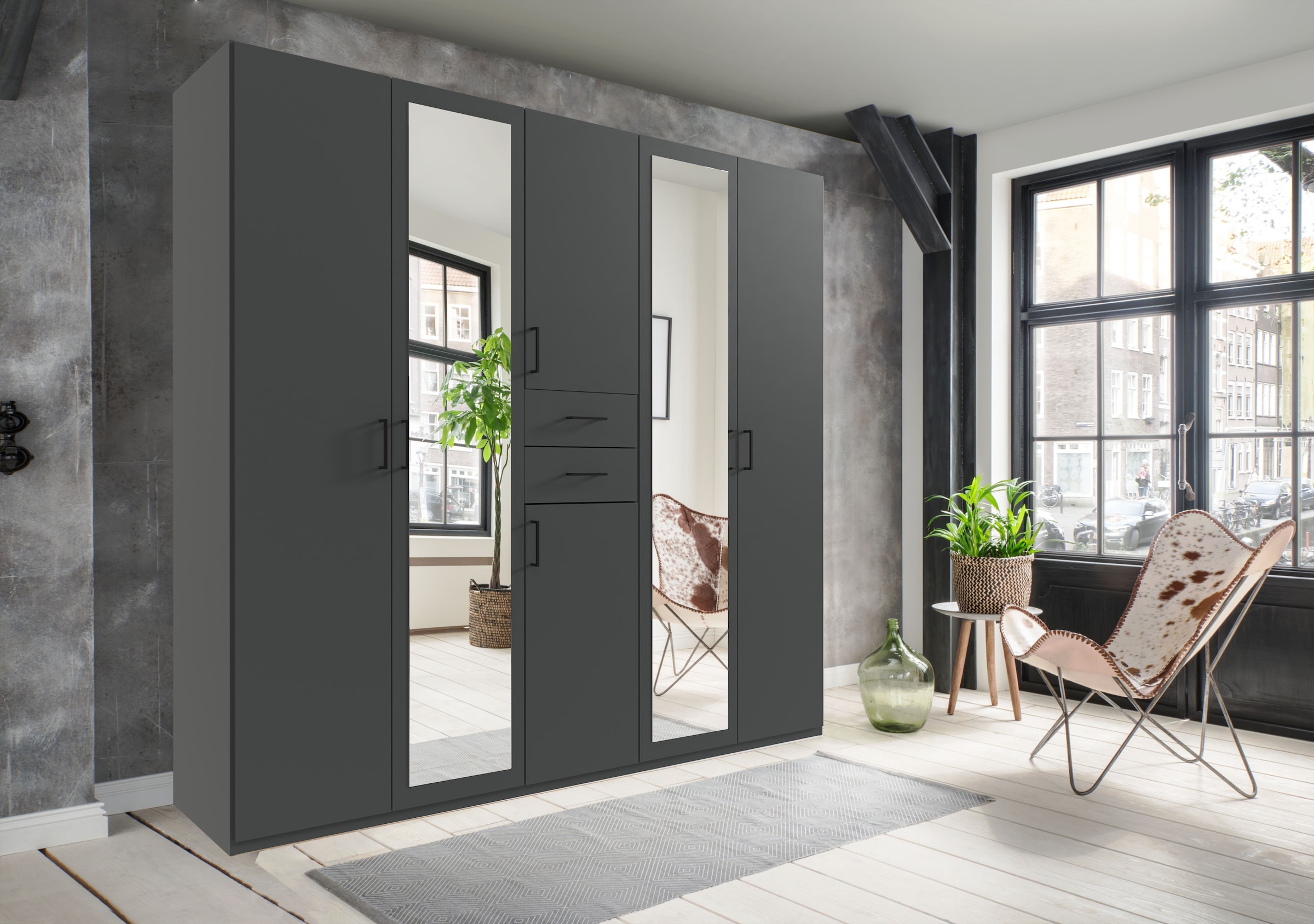 Wimex Kleiderschrank »Diver Drehtürenschrank mit Spiegel, 180, 225 o. 270cm breit« Bestseller Schlafzimmerschrank wahlweise 3 Innenausstattungen