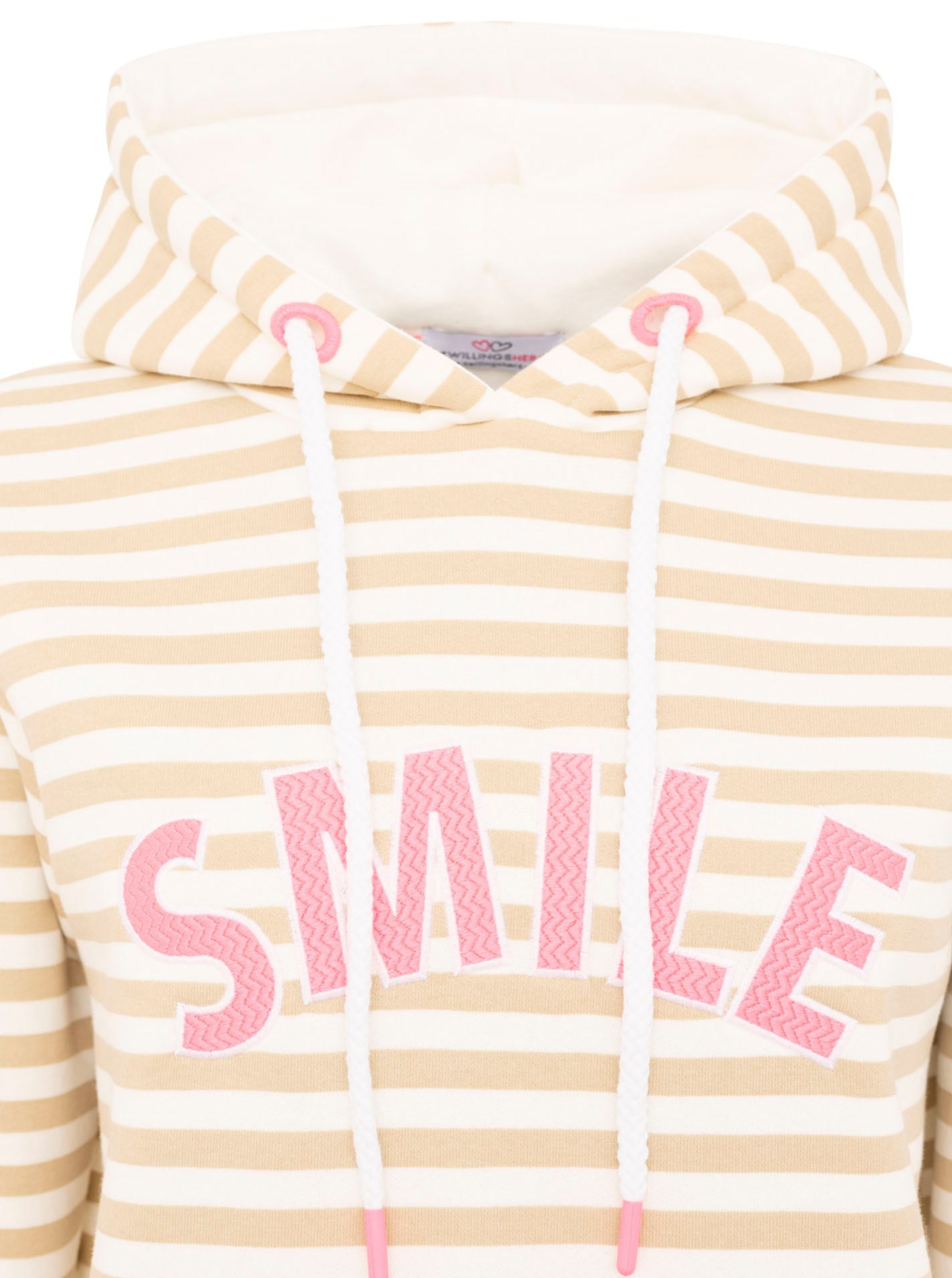 Zwillingsherz Sweat à capuche »"Streifen Smile"«, gestreift, grosse "SMILE"- Stickerei, Kängurutasche
