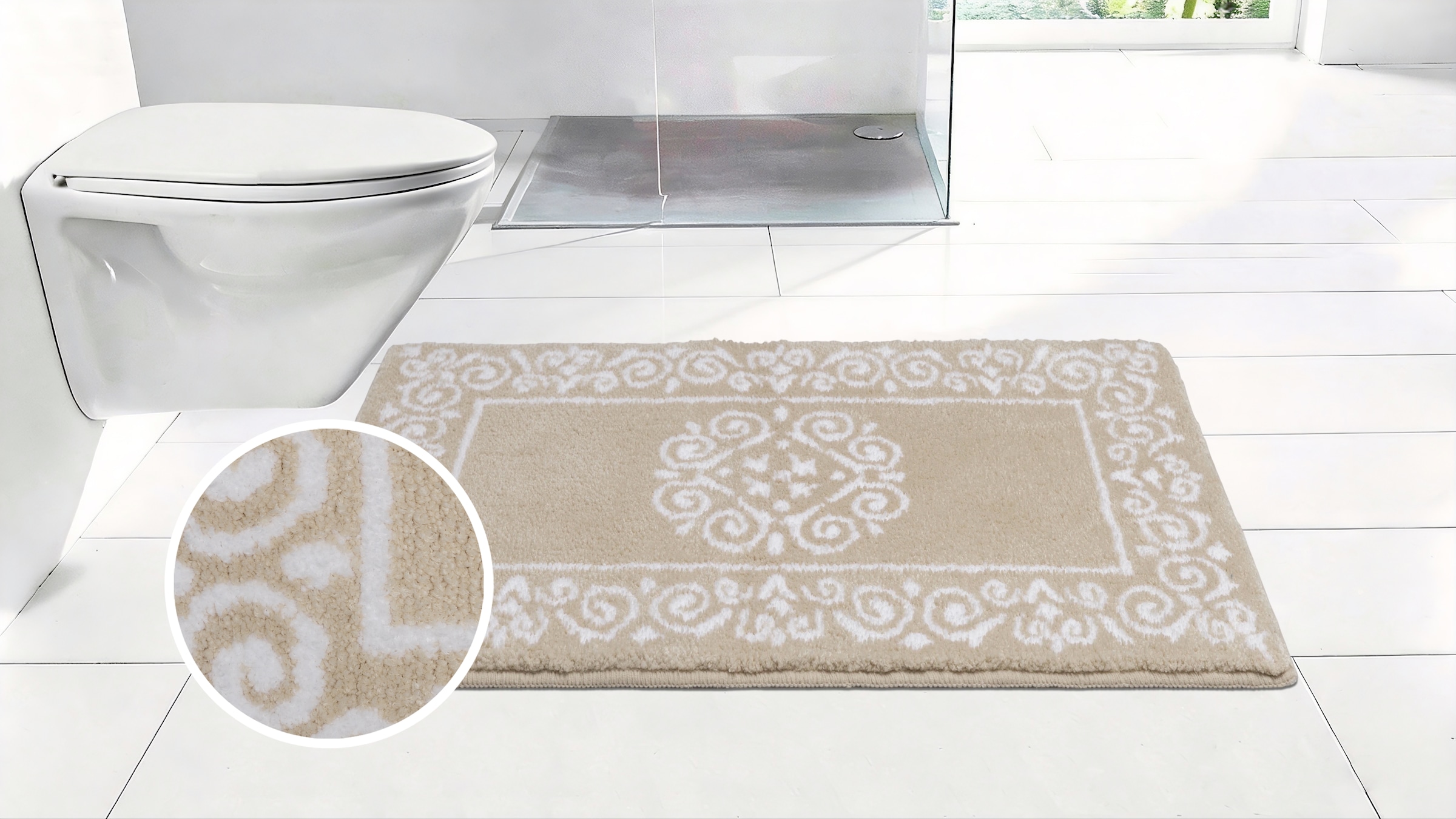 GOODproduct Tapis de bain »Dafna, Badteppich, Badvorleger, Badezimmer Teppich« Höhe 12 mm revêtement antidérapant Séchage rapide | compatible chauffage au sol style orientale, design vintage