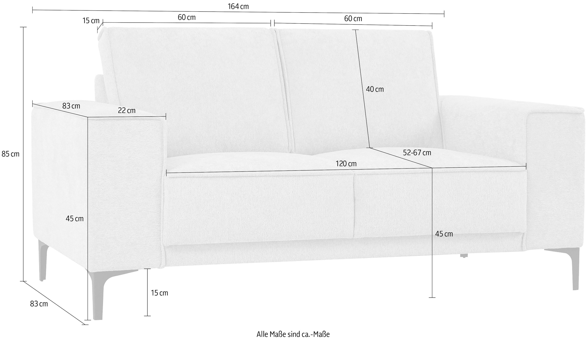 GOODproduct 2-places »OLAND Chenille, Sofa, B: 164 cm, Skandi-Design« 164 cm, suspension à vagues, design scandinave, pieds en métal