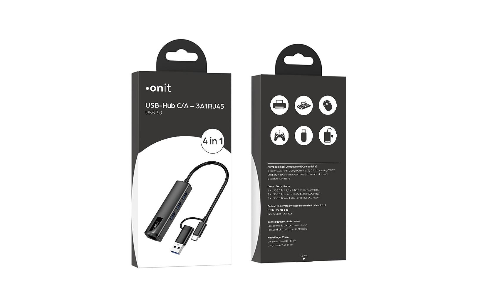 onit USB-Adapter »USB-Hub C/A – 3A1RJ45«