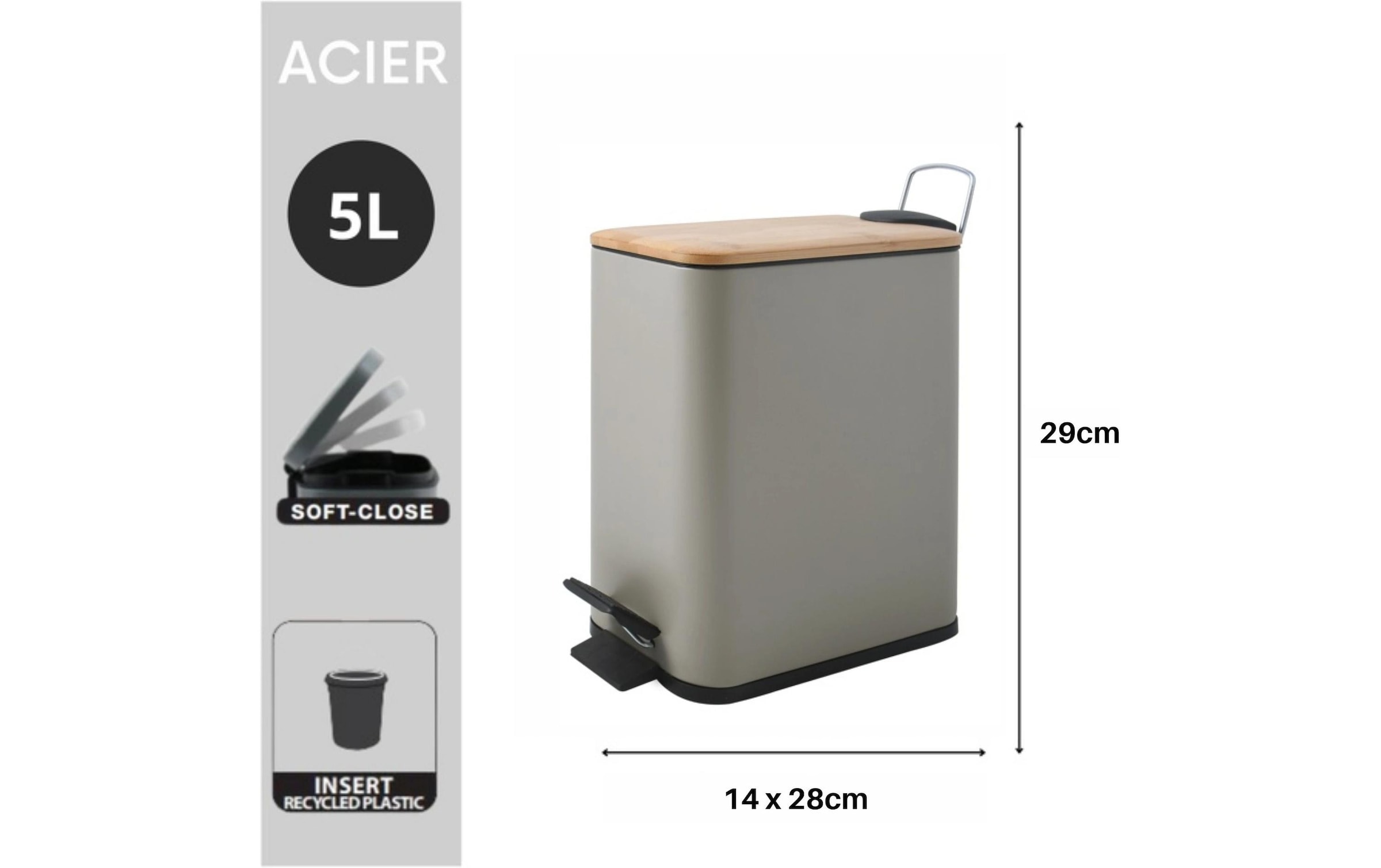 spirella Kosmetikeimer »Erik 5 l« 1 Behälter Kosmetikeimer mit Soft-Close und Inneneimer