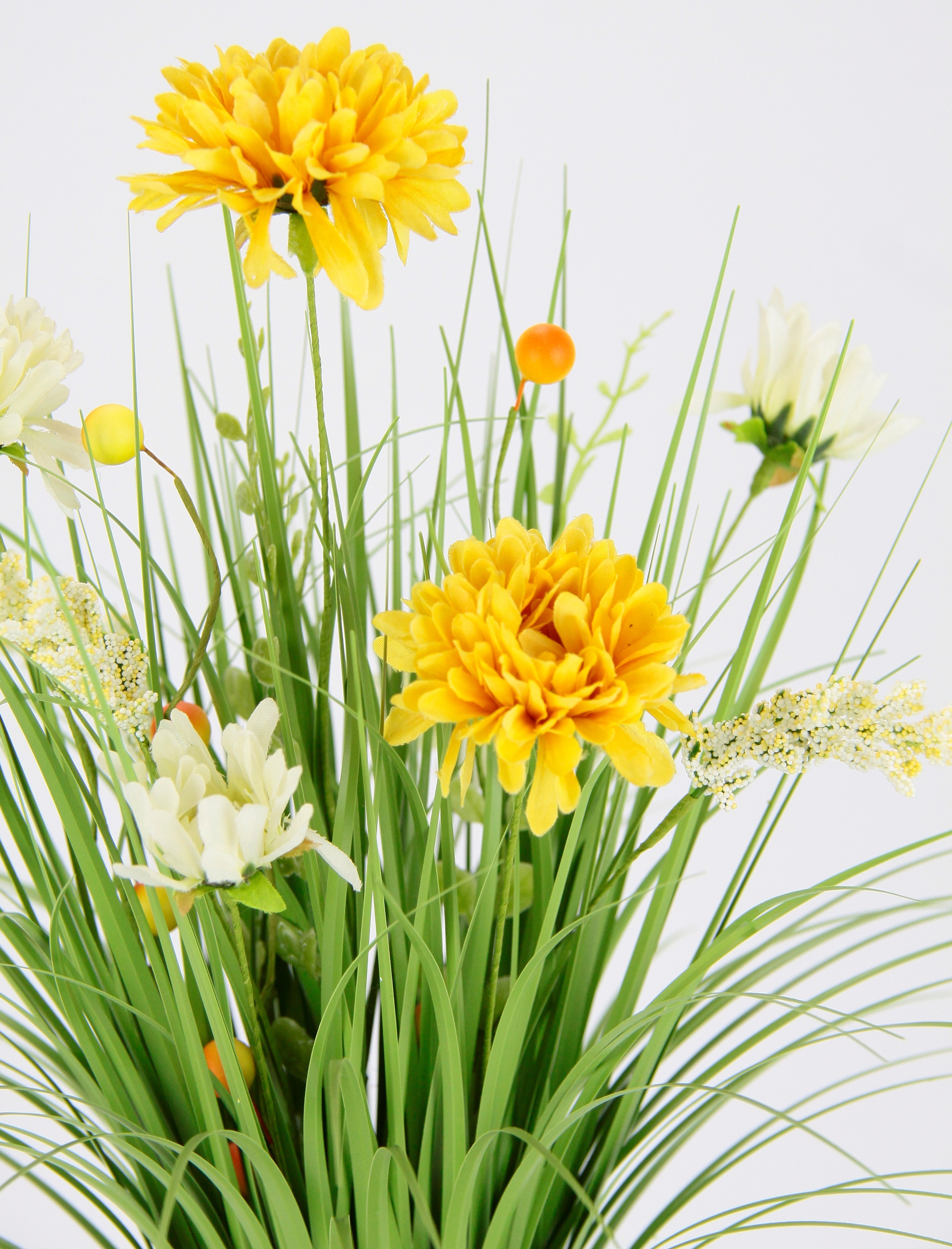 I.GE.A. Kunstgras »Grasbund mit Dahlien« Mit Blüten Margeriten Deko Grasbusch Kunstgras Künstliche Pflanze