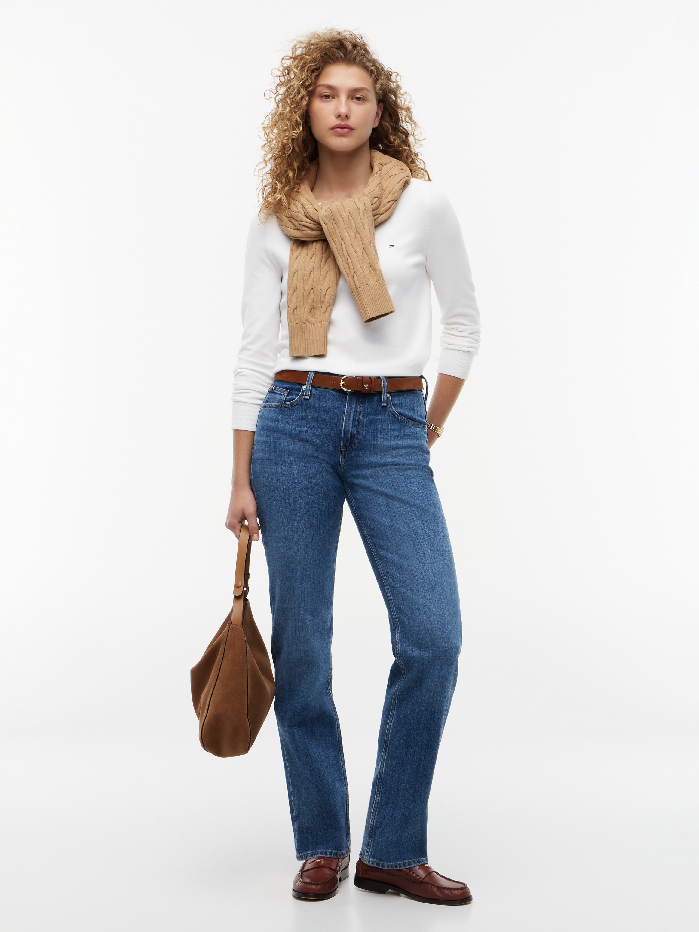 Tommy Hilfiger Pull en tricot »CO JERSEY STITCH V-NECK SWEATER« avec drapeau logo Tommy Hilfiger, encolure bateau