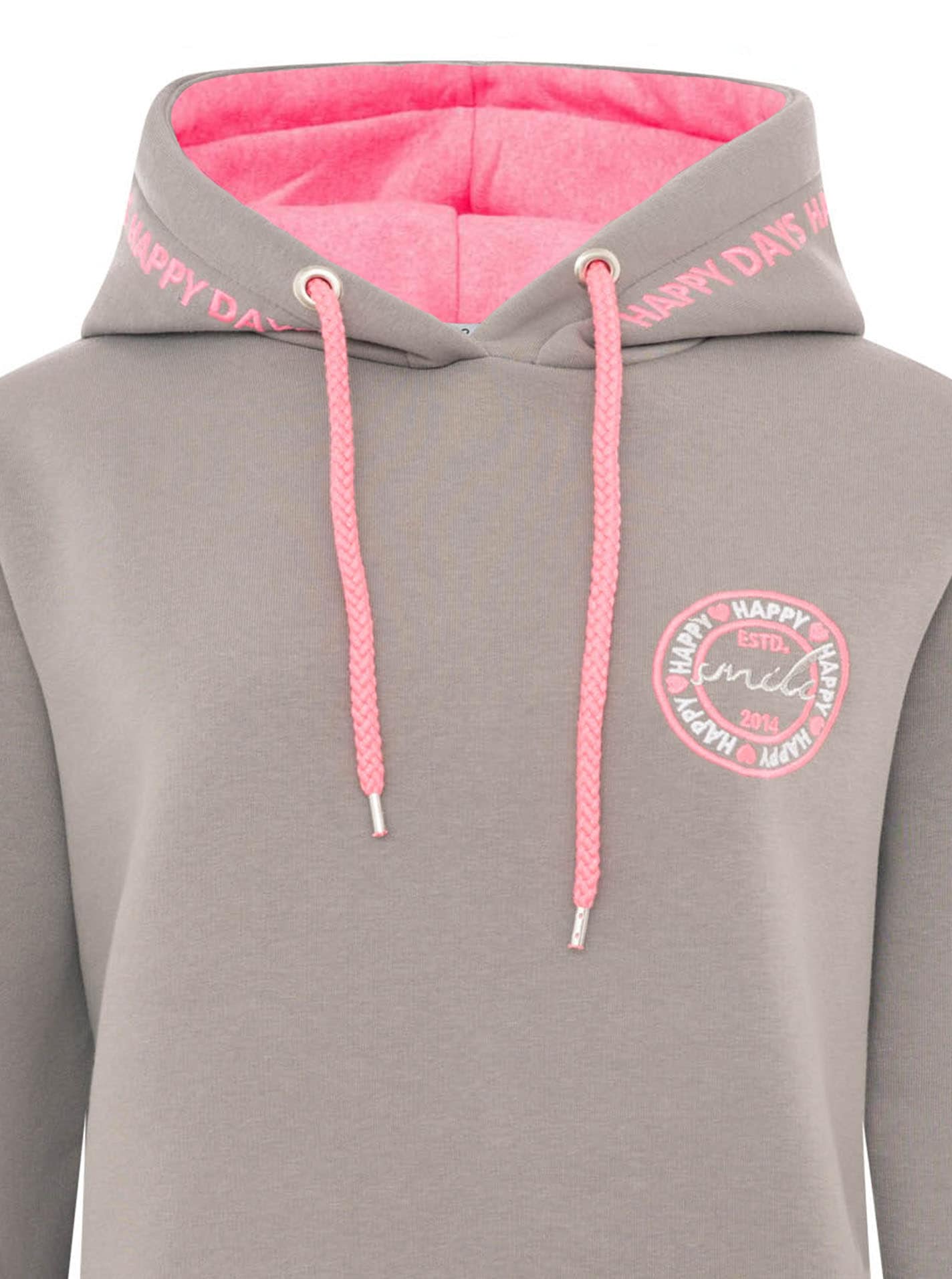 Zwillingsherz Hoodie »"Happy Days"«, gestickte pinke Details, Kapuze, Kordelzug, Tasche vorne, Rippbündchen
