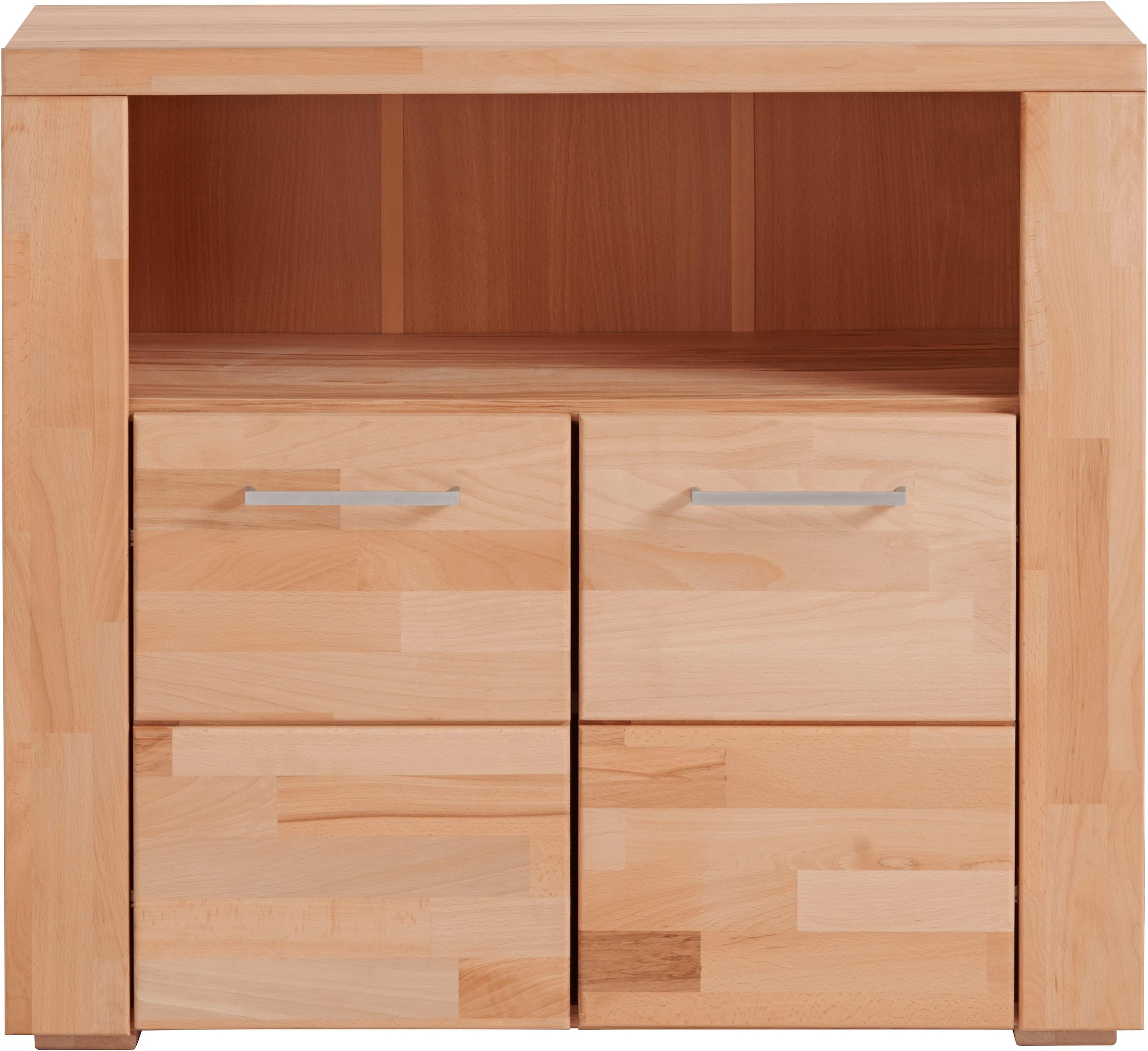 Home affaire Commode »Celle,90cm breit,35 cm tief, Fronten Massivholz« Holz massiv, Holzwerkstoff, Metall Griffe,3 breite Fächer