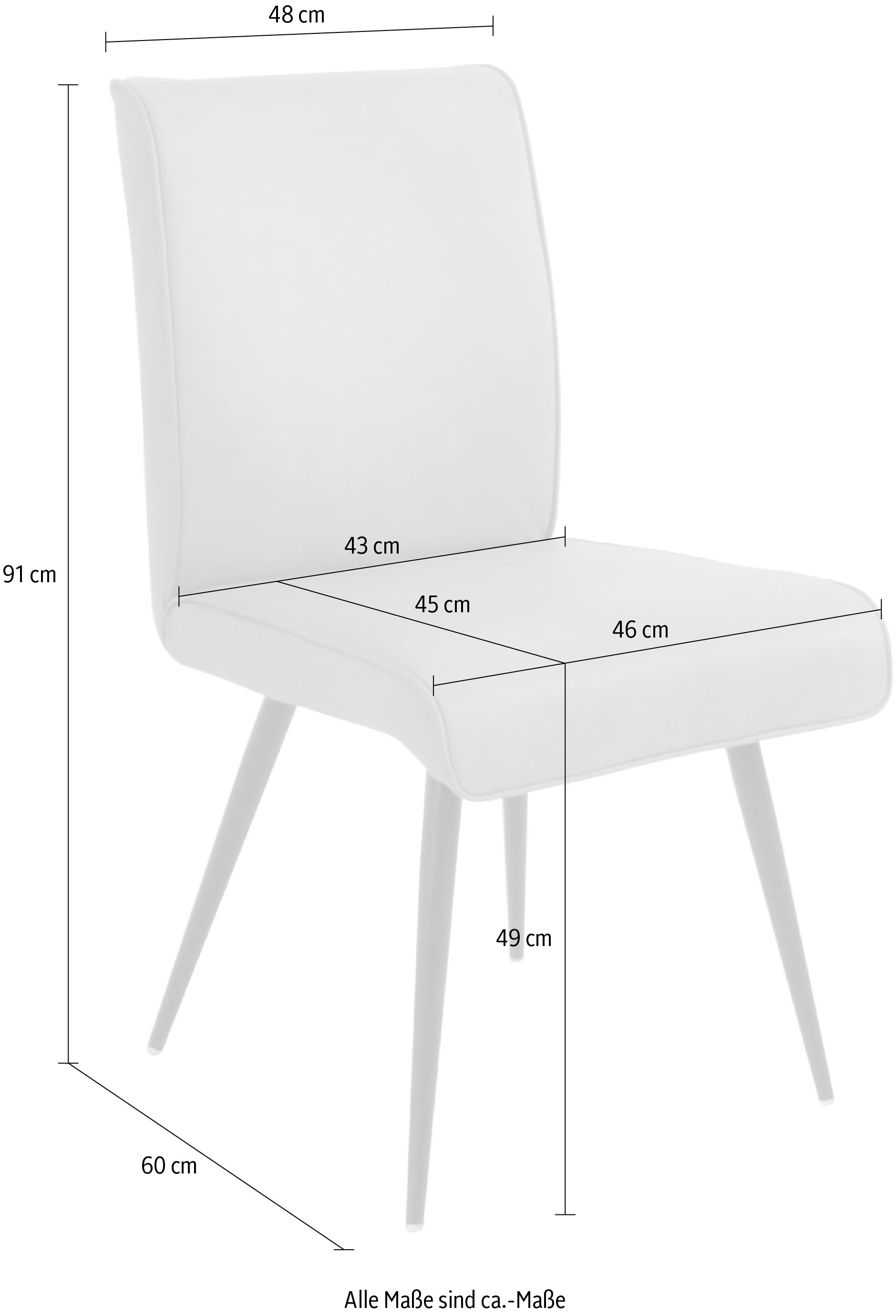 K+W Komfort & Wohnen Chaise à 4 pieds »Giacomo I« () 1 cuisChaise à 4 pieds avec cordon de 4mm tout autour du dossier et de l'assise, pieds en métal
