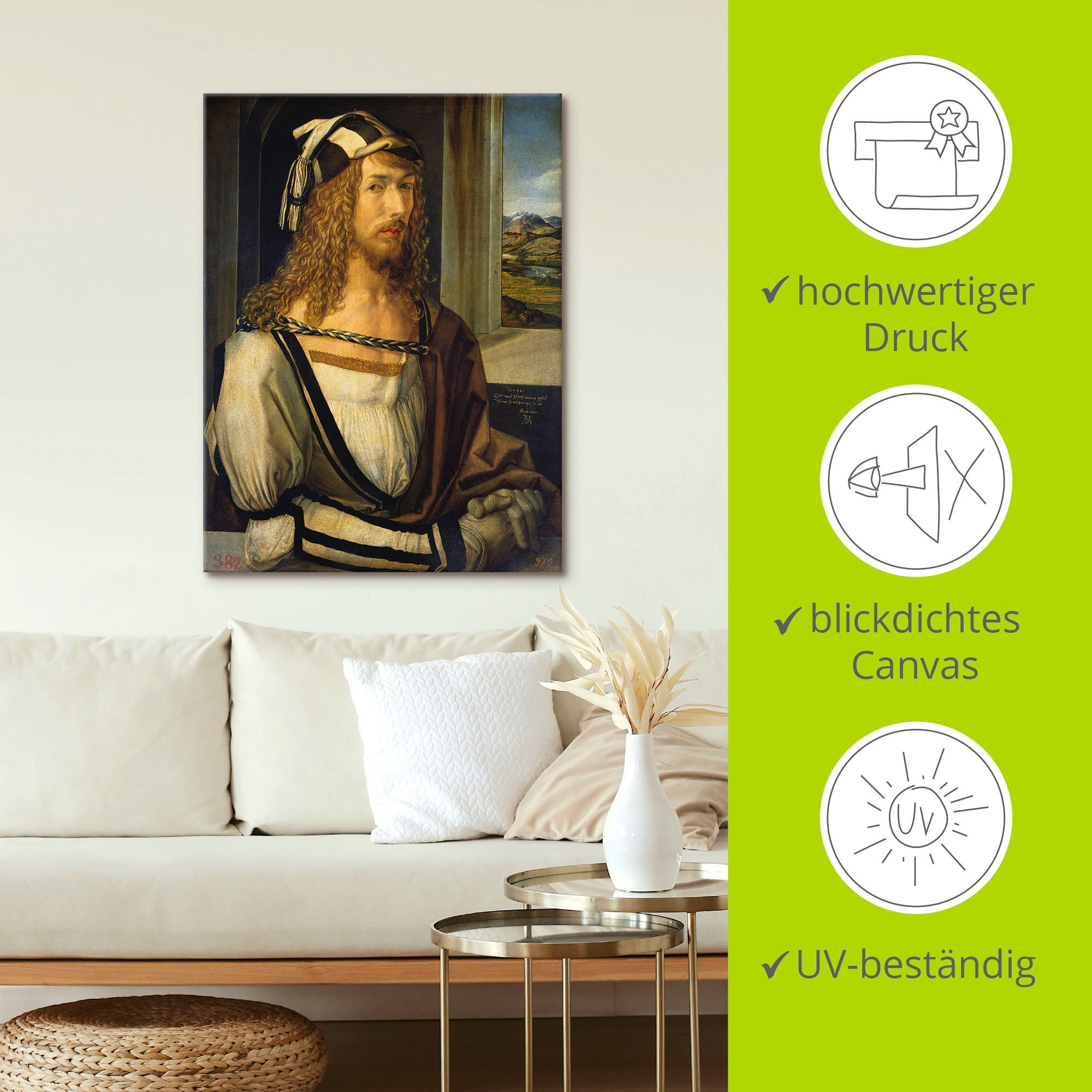 Artland Leinwandbild »Selbstbildnis mit Landschaft. 1498« Porträts 1 Stk. tlg. auf Keilrahmen gespannt