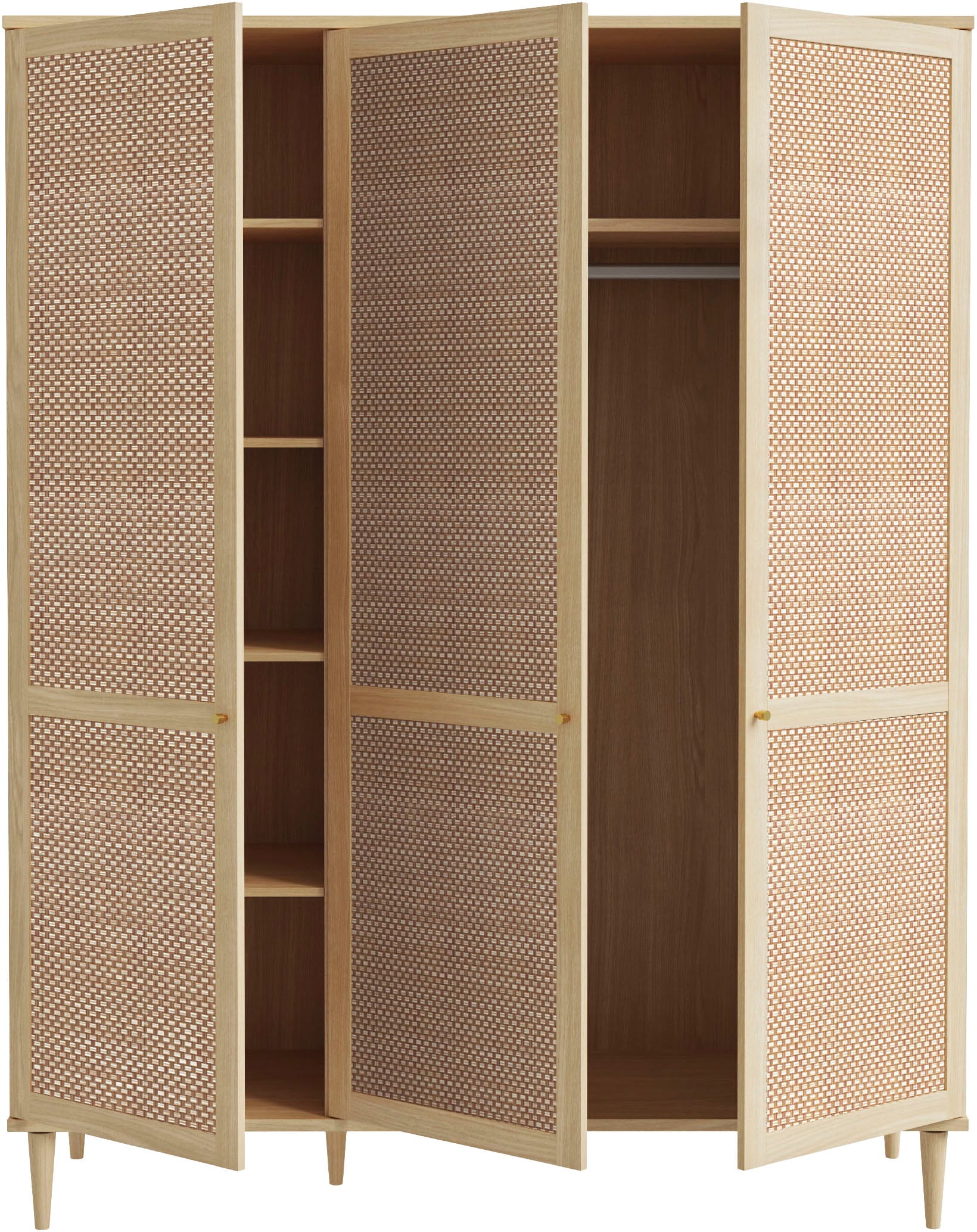 GOODproduct Kleiderschrank »ELLIAN mit Rattan, Wiener Geflechtoptik und warmem Holzdekor« Boho-Stil, Metallgriffe, Made in EU, viel Stauraum, FSC®, Vintage