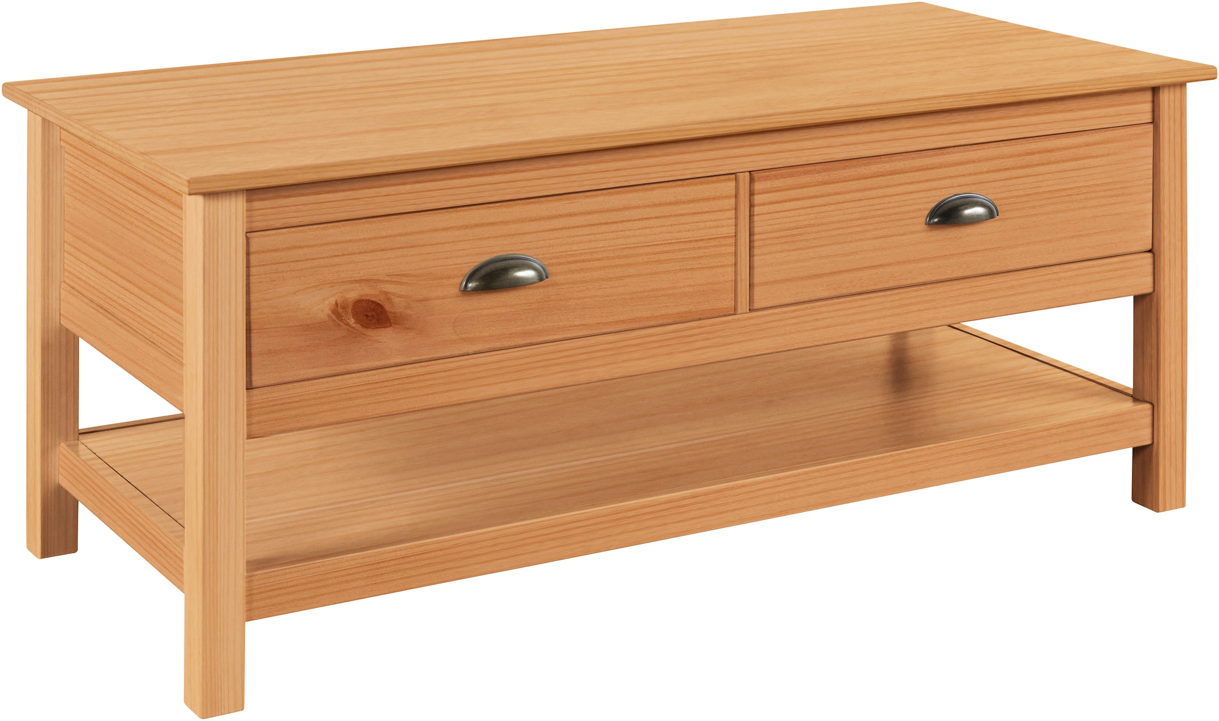 Home affaire Couchtisch »Schröder« mit 2 Schubladen und 1 Einlegeboden, aus massivem Kiefernholz