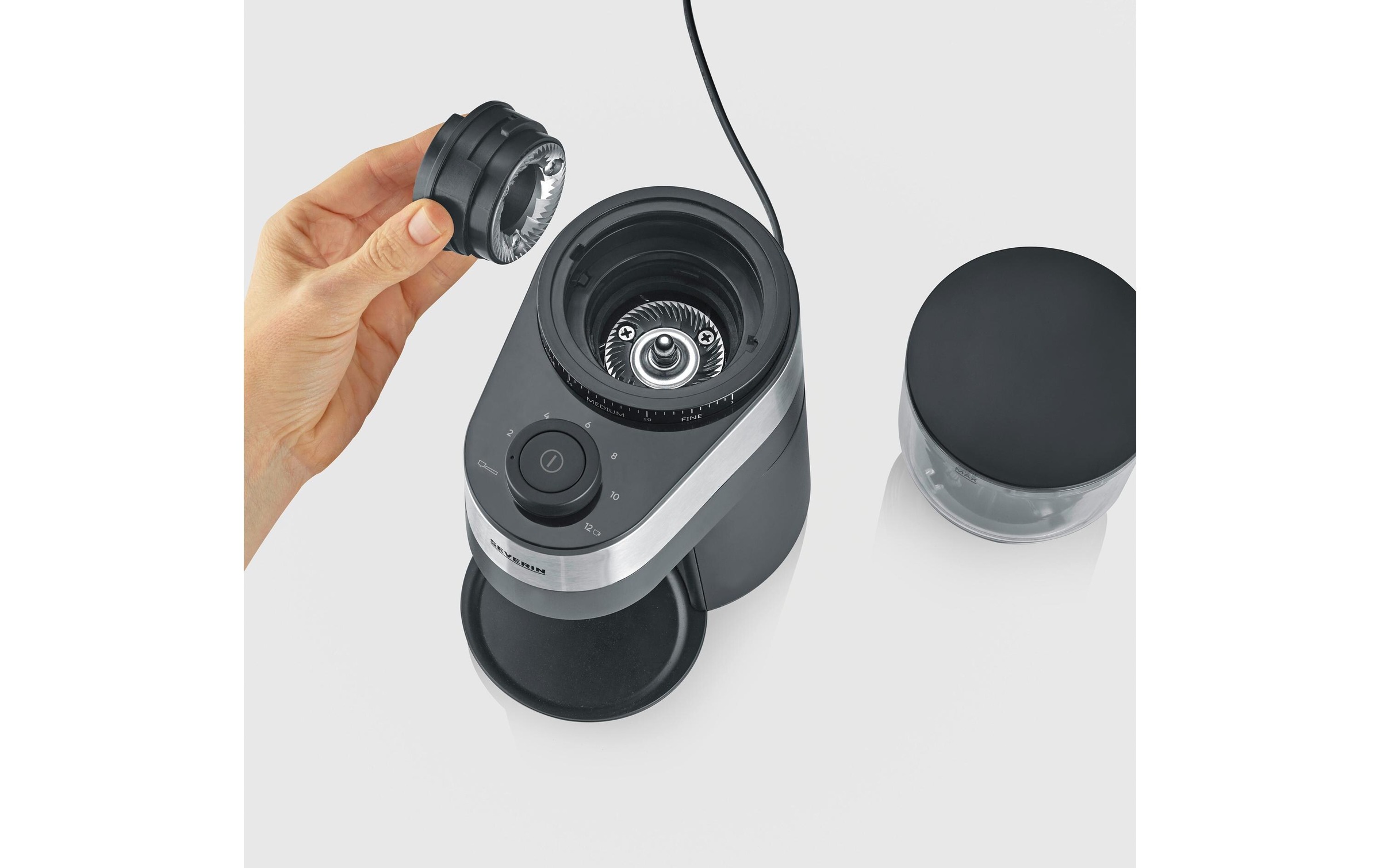 Severin Kaffeemühle »KM 3880« Scheibenmahlwerk 240 gBohnenbehälter bis 240g Bohnen, Aromaverschluss, Mahlgrad in 30 Stufen einstellbar