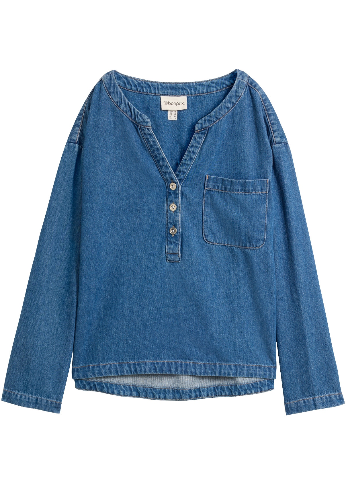 bonprix Blouse en jean tunique, en coton pur, coupe oversize, manches longues