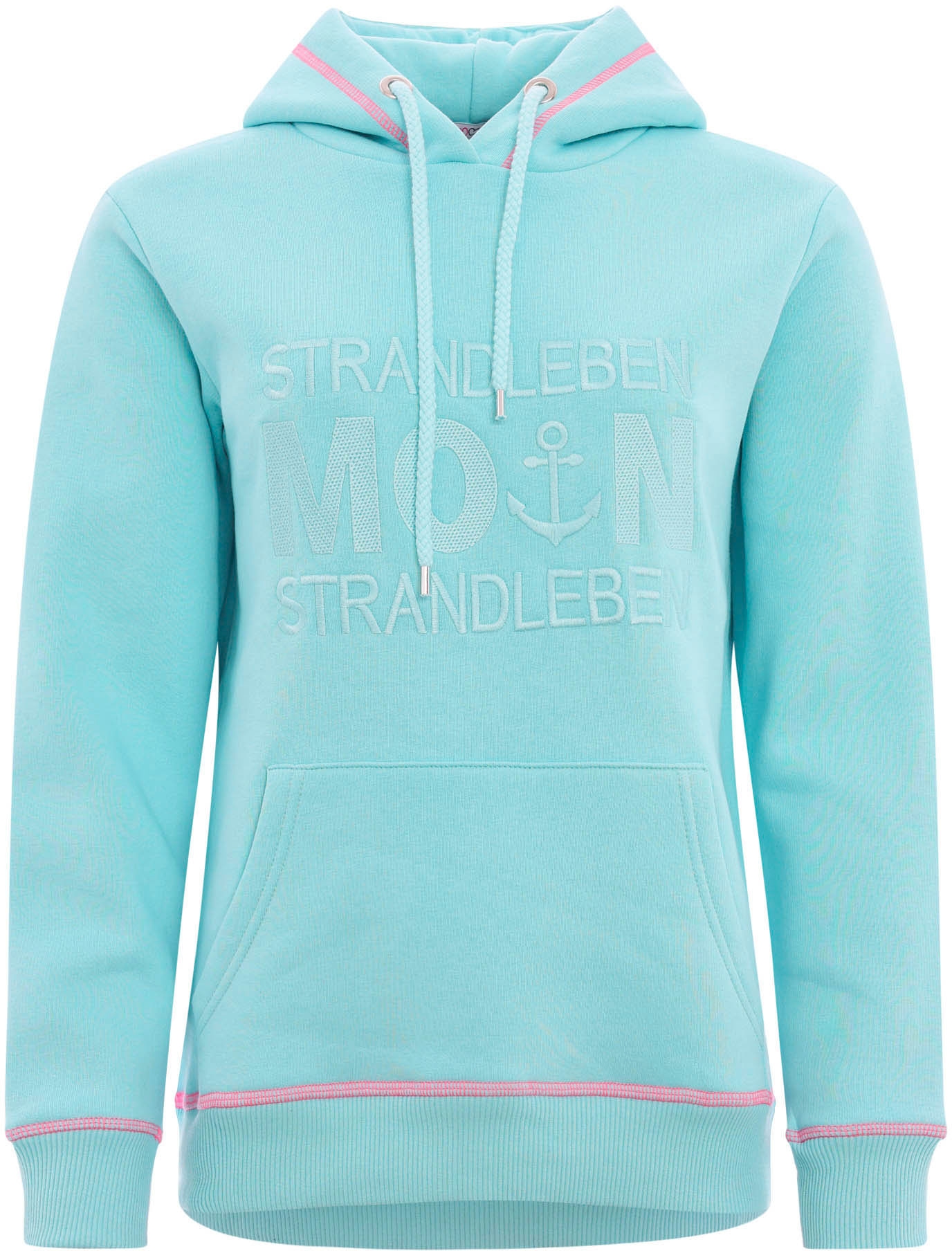 Zwillingsherz Hoodie »Strandleben Moin«, mit gesticktem Schriftzug und neonfarbenen Akzenten
