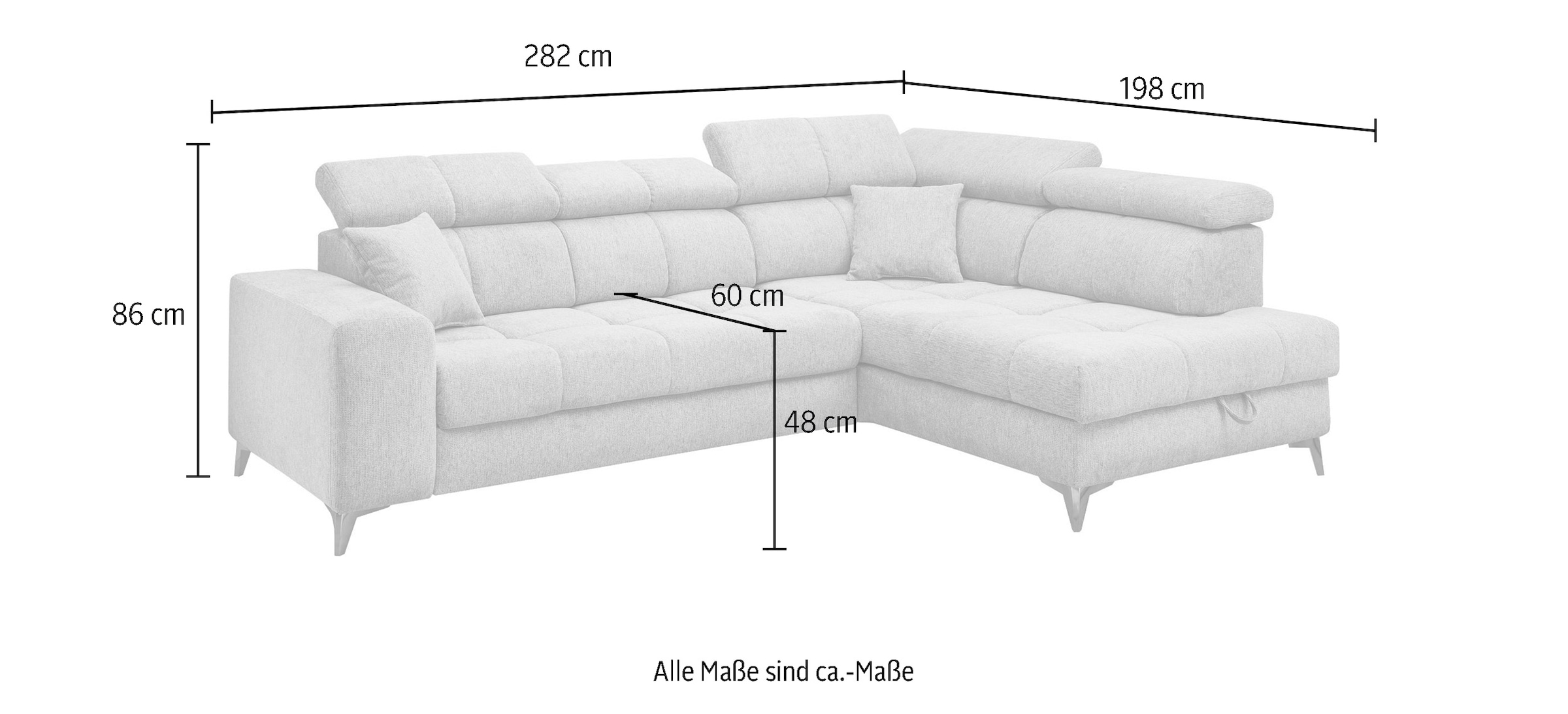 ED EXCITING DESIGN Ecksofa »Sydney L-Form« motorischer Sitztiefenverstellung, USB-Port & 2 Zierkissen