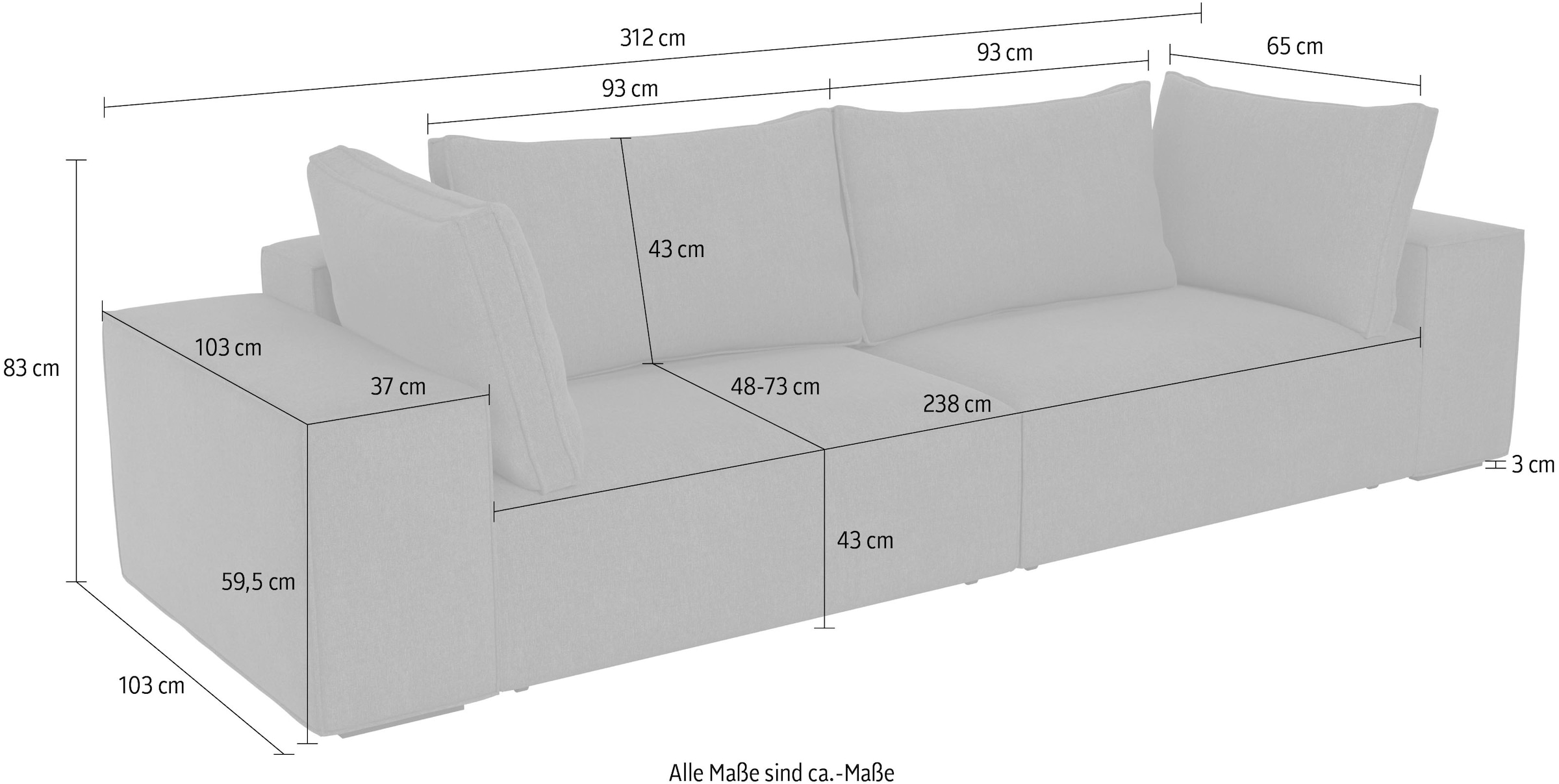 Trends by HG Canapé Big »Conor XXL« fonction couchage + coffre de lit