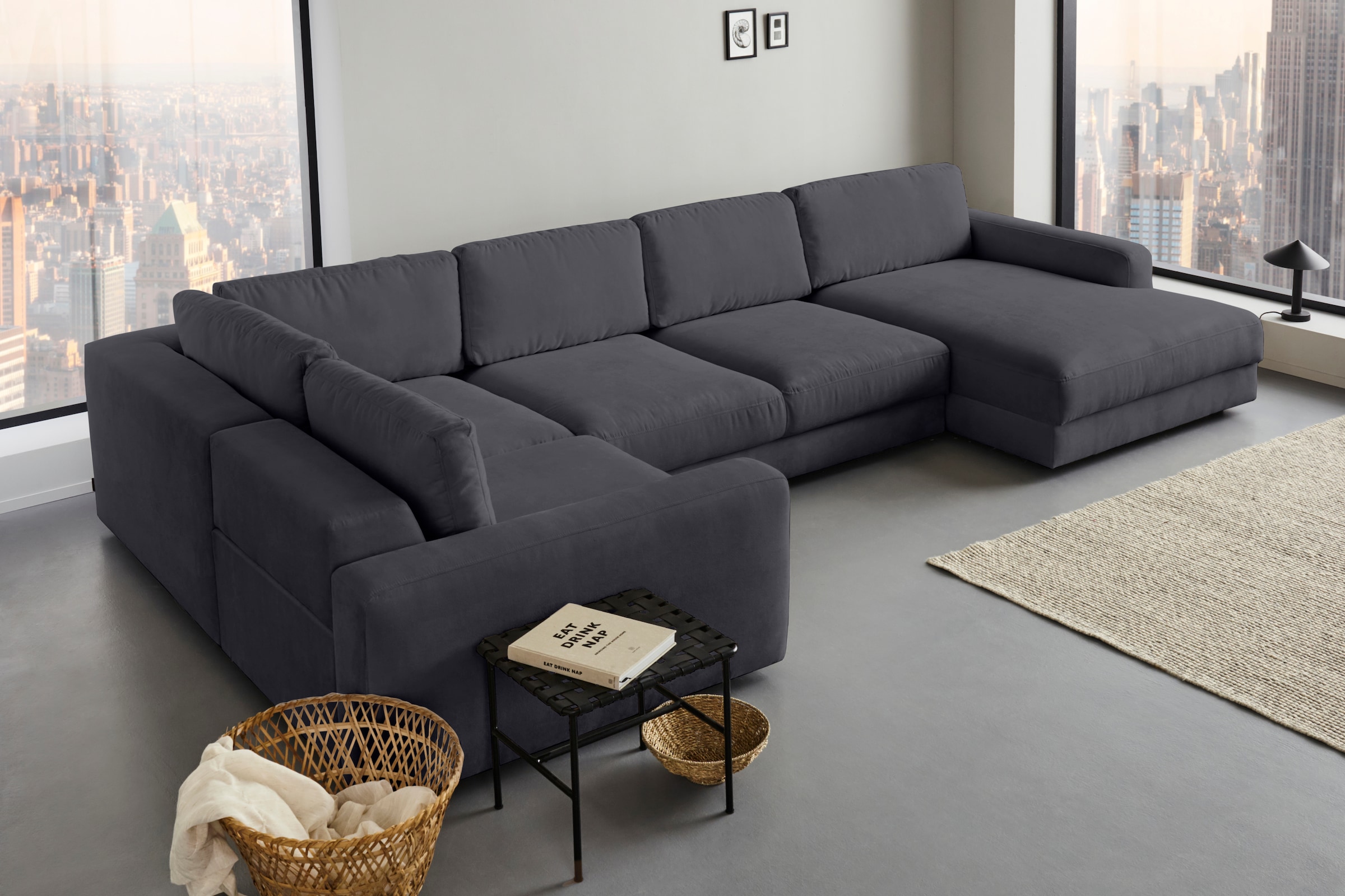 Home affaire Wohnlandschaft »Bloomfield, Mega Polsterprogramm, Breite 405cm, viel Platz, U-Form« mit extra tiefer Sitzfläche, wahlweise mit Sitztiefenverstellung