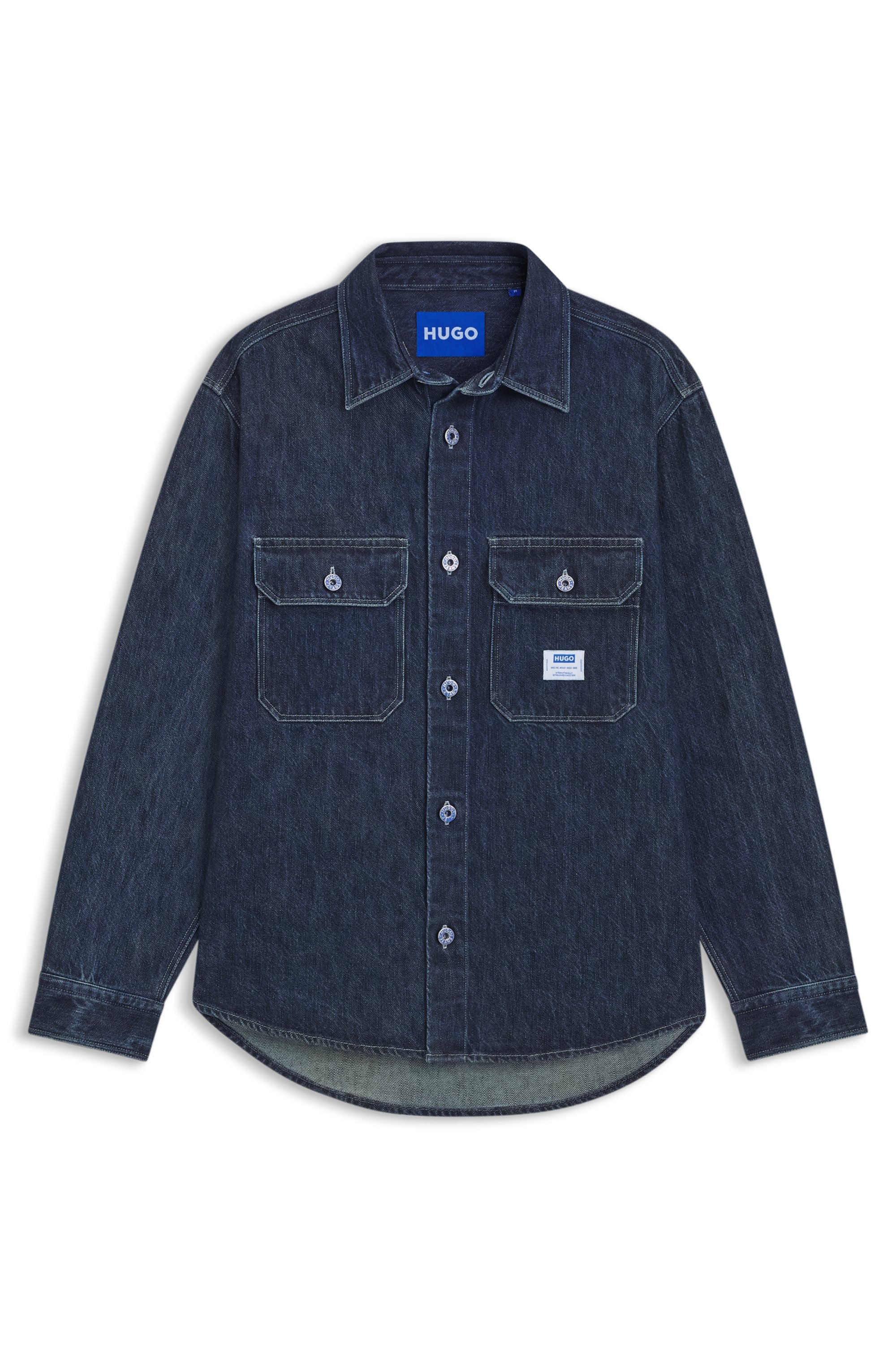 HUGO Blue Chemise en jean Oversized-Fit, Denim-Qualität, Logo-Stickerei