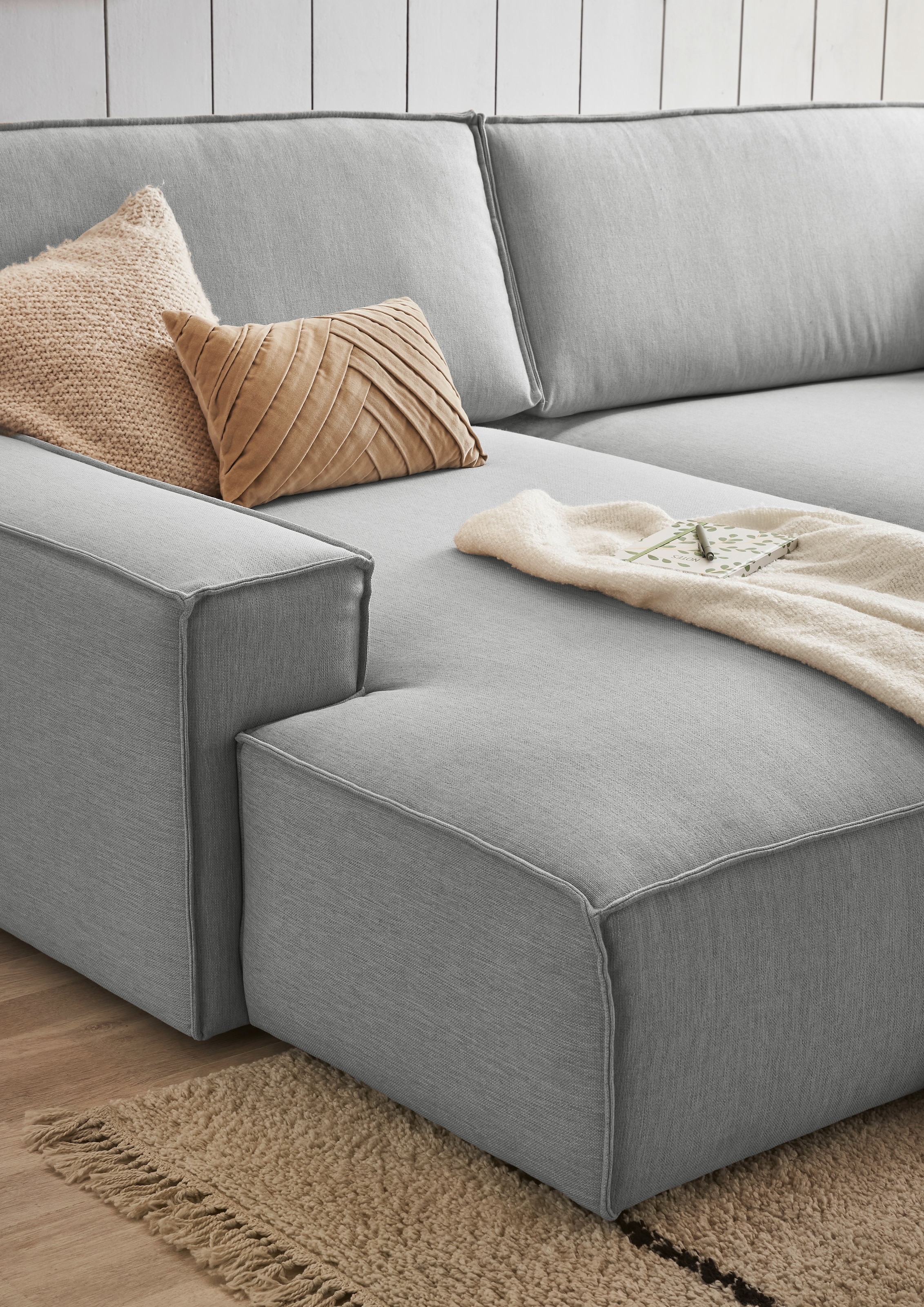 Home affaire Canapé d'angle »NEU: SHERWOOD XXL 284, Big-Sofa L-Form, tiefe Sitzfläche 95 cm, Cord« Recamiere rechts/links, als Schlafsofa stellbar, Cord u. Leinenoptik