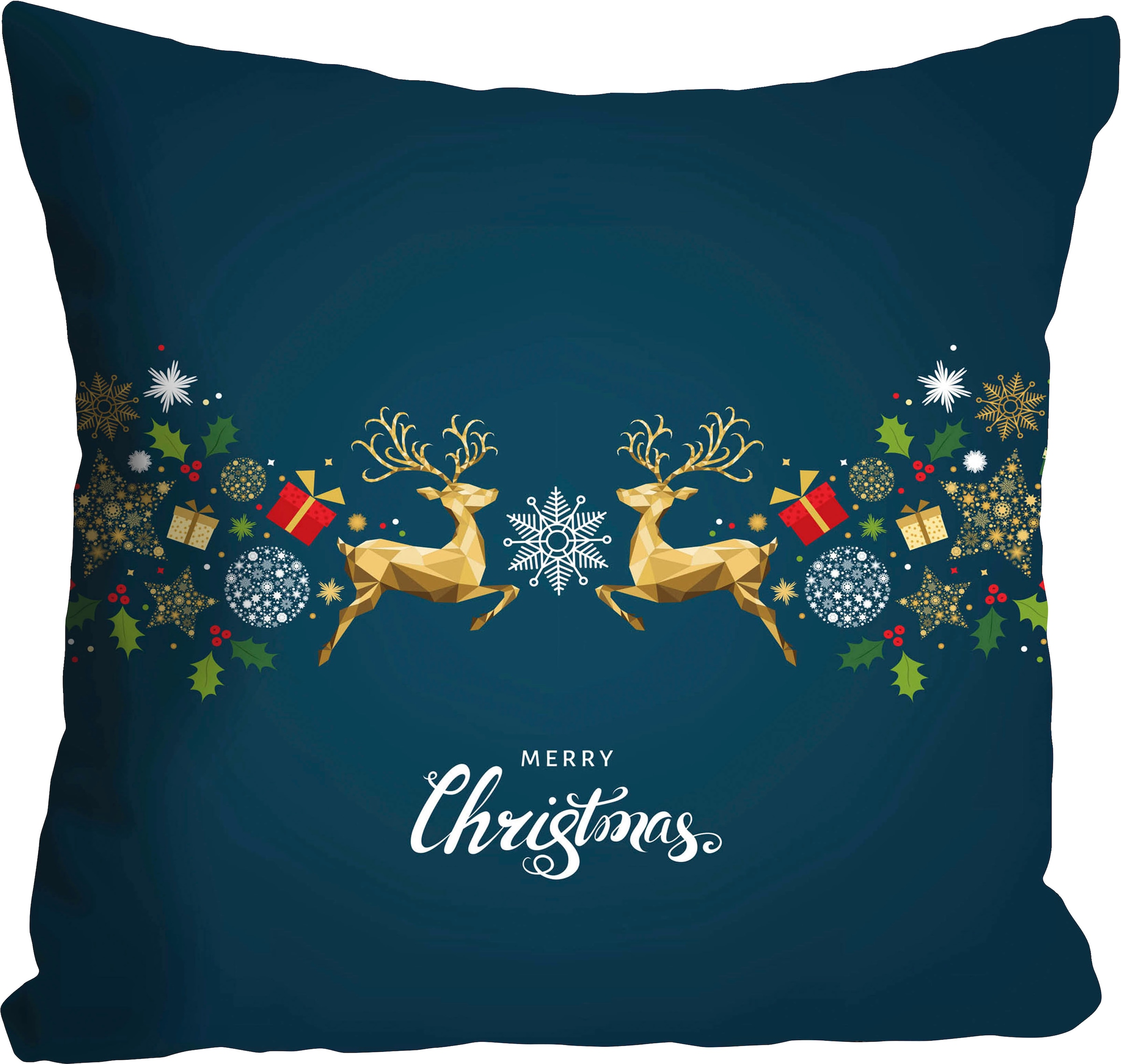 queence Coussin décoratif »David« Kissenhülle,Merry Christmas,Spruch,Festlich,Weihnachten,Rot,Weiss