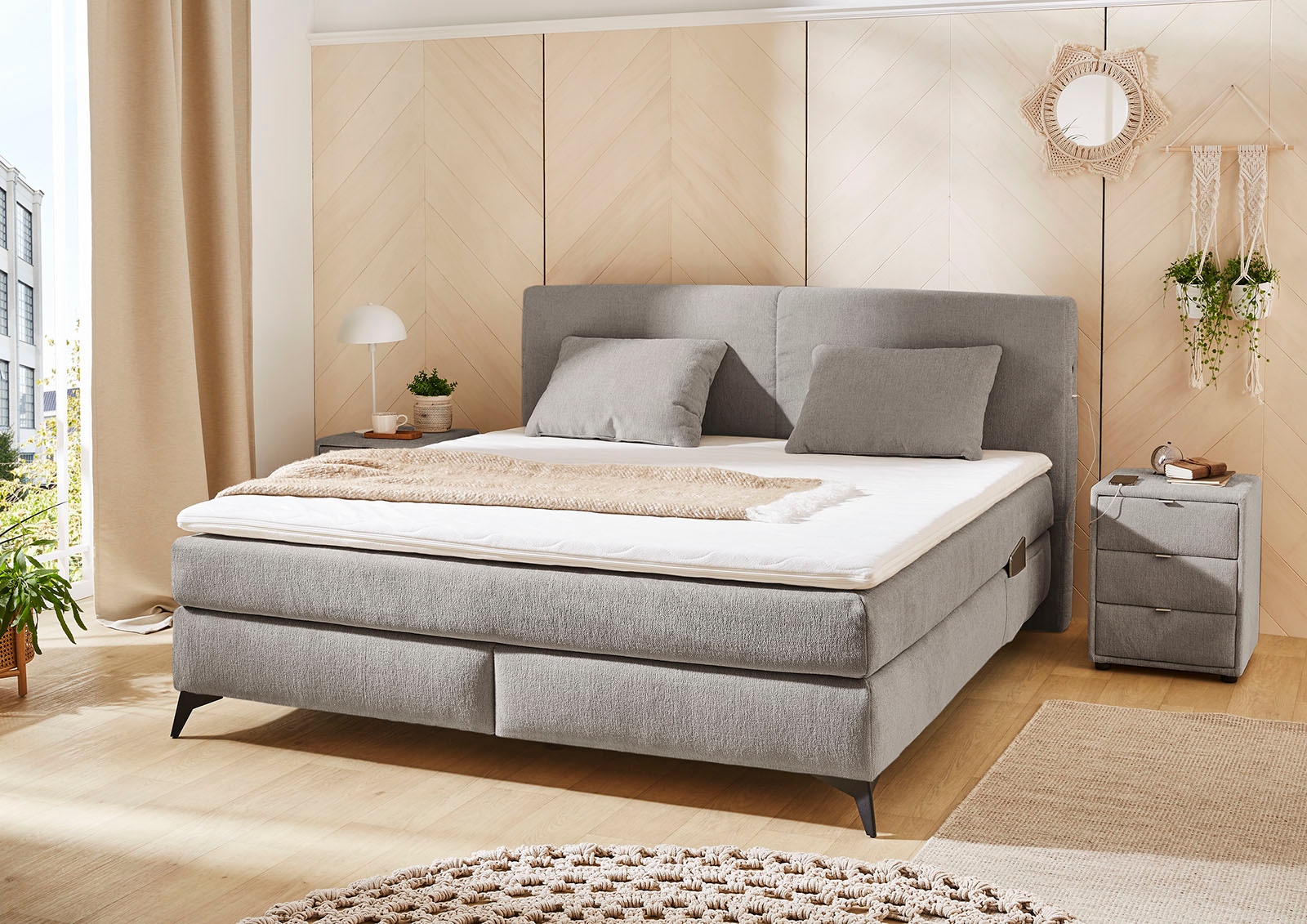 Jockenhöfer Gruppe Lit boxspring »Kira in den Breiten 160x200 & 180x200cm« incl. éclairage LED, ports de charge USB, matelas 7 zones, surmatelas, divers degrés de fermeté