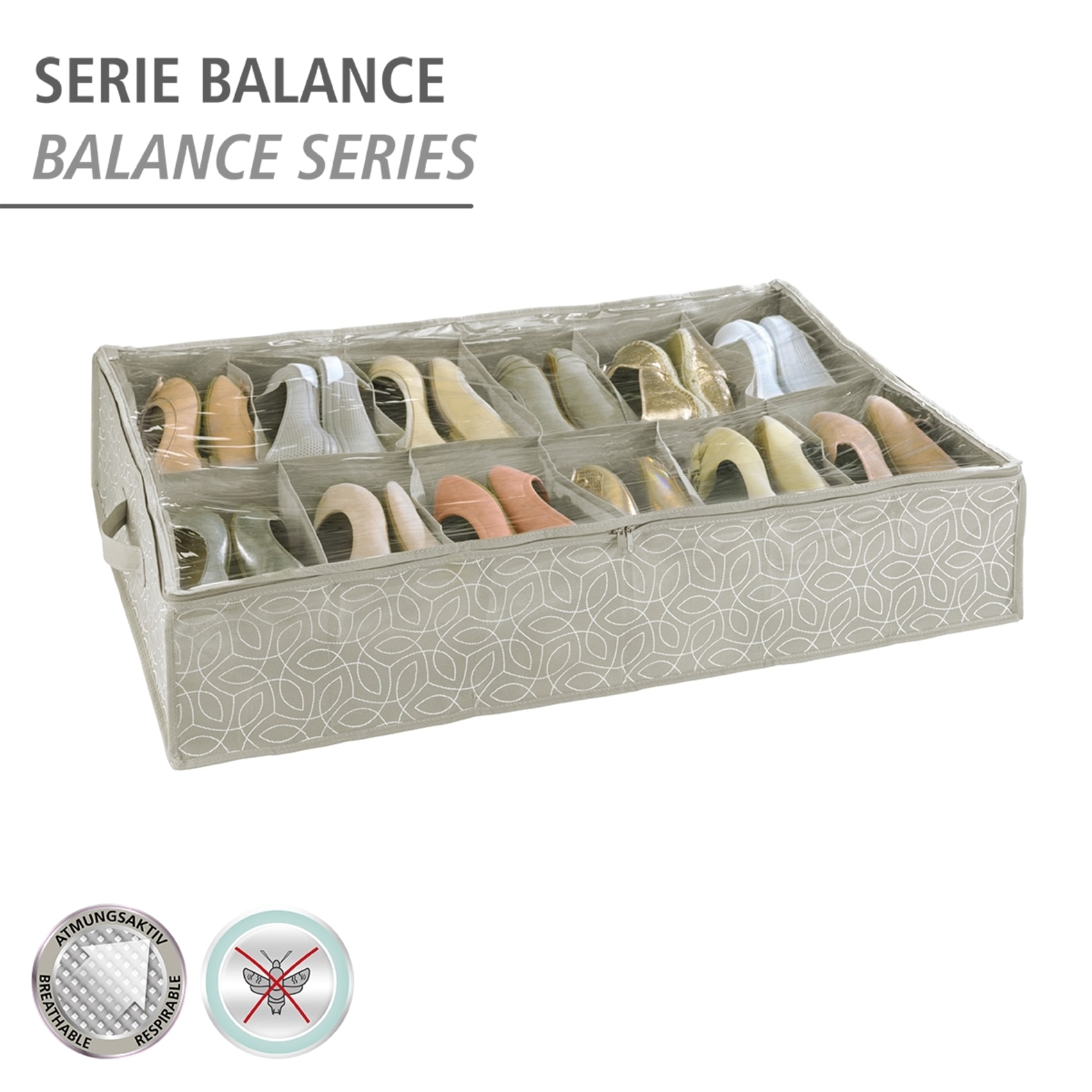 WENKO Commode sous le lit »Modell Balance« boîte de rangement pour 12 paires de chaussures avec fenêtre et fermeture éclair