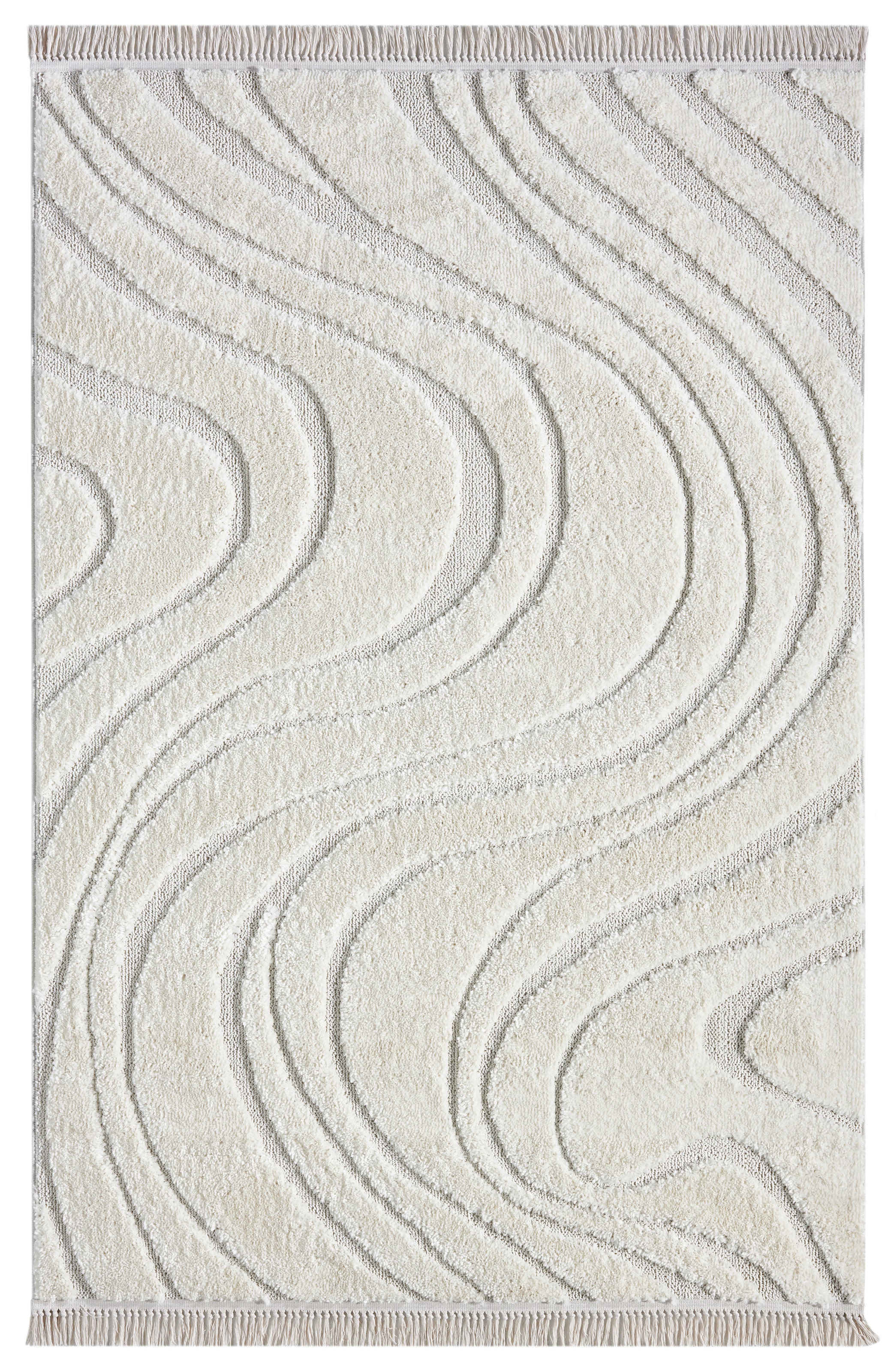 homsy by Ana Johnson Tapis »Waavy mit Fransen, Wellen Design« Rectangulaire 20 mm Höhe Boho, 3D Optik, Scandi, Hoch-Tief, Wohnzimmer, Schlafzimmer