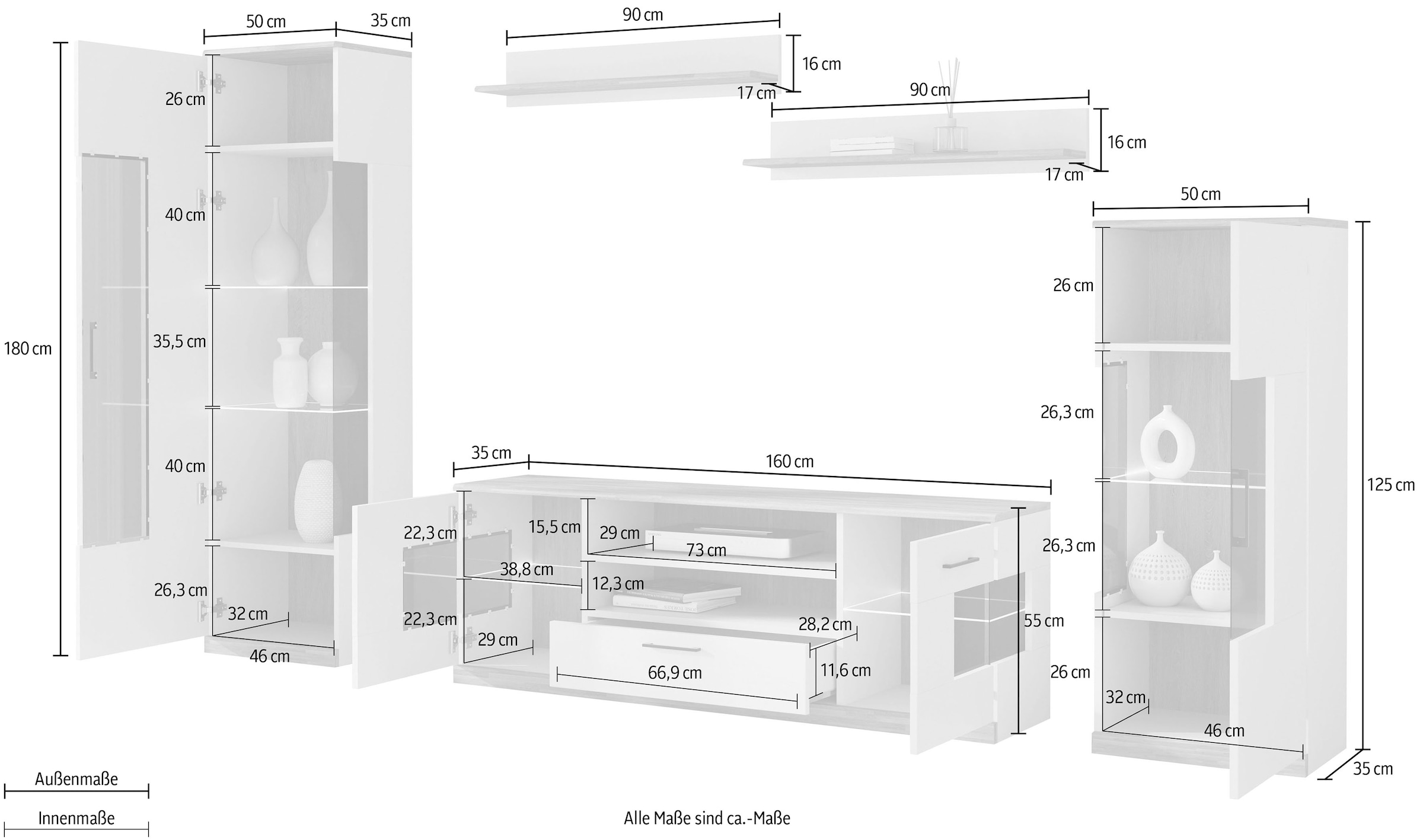 GOODproduct Wohnwand »Ribe Wohnwand Set-5 St.« Set, 5 Stk. tlg.