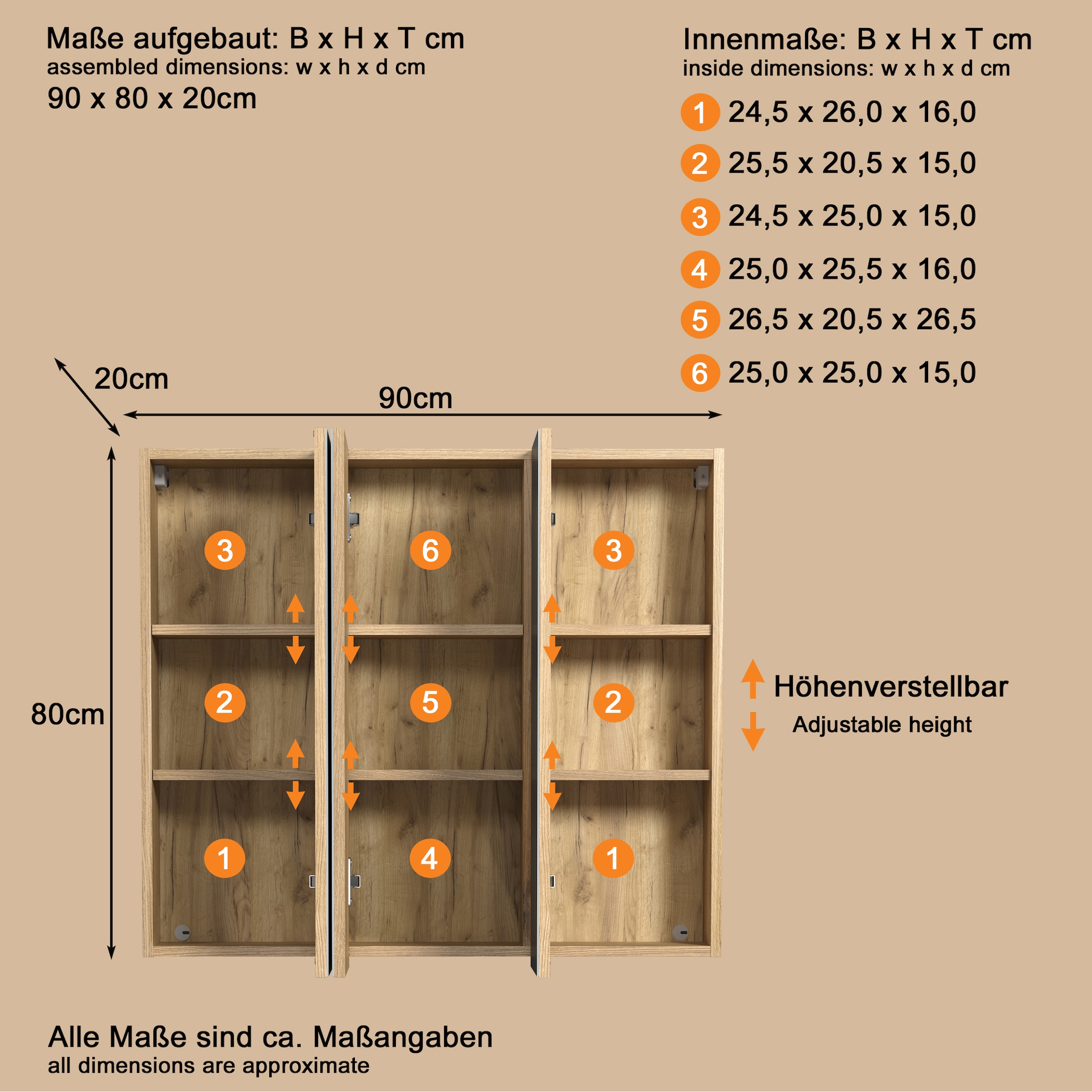 welltime Spiegelschrank »Amrum« 1 Stk. tlg. 3-Türiger Badspiegel mit Stauraum - Masse (B/T/H) 90/20/80 cm