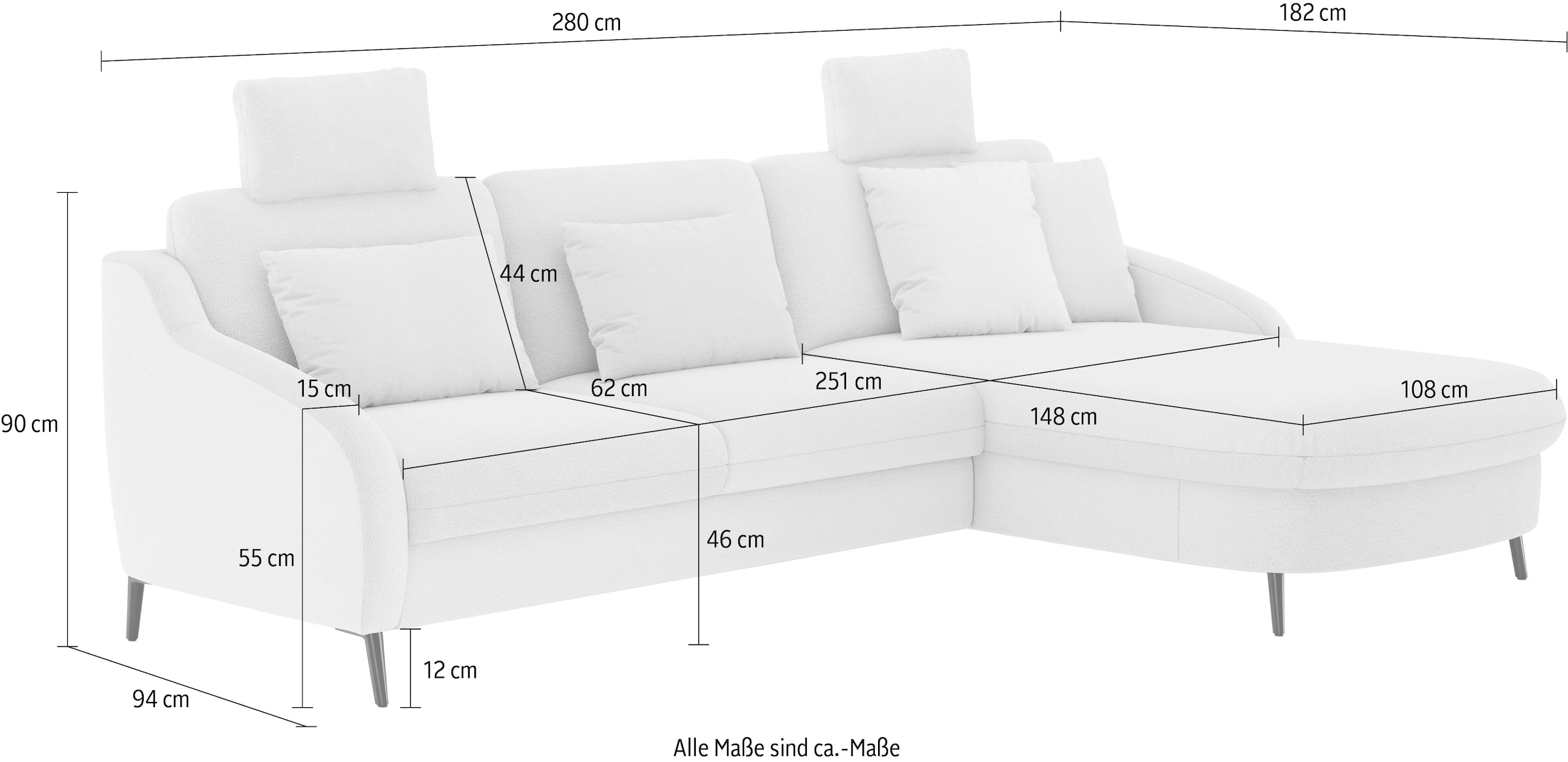 sit&more Ecksofa »Soul L-Form« wahlweise mit Bettfunktion und Bettkasten oder Schubkasten