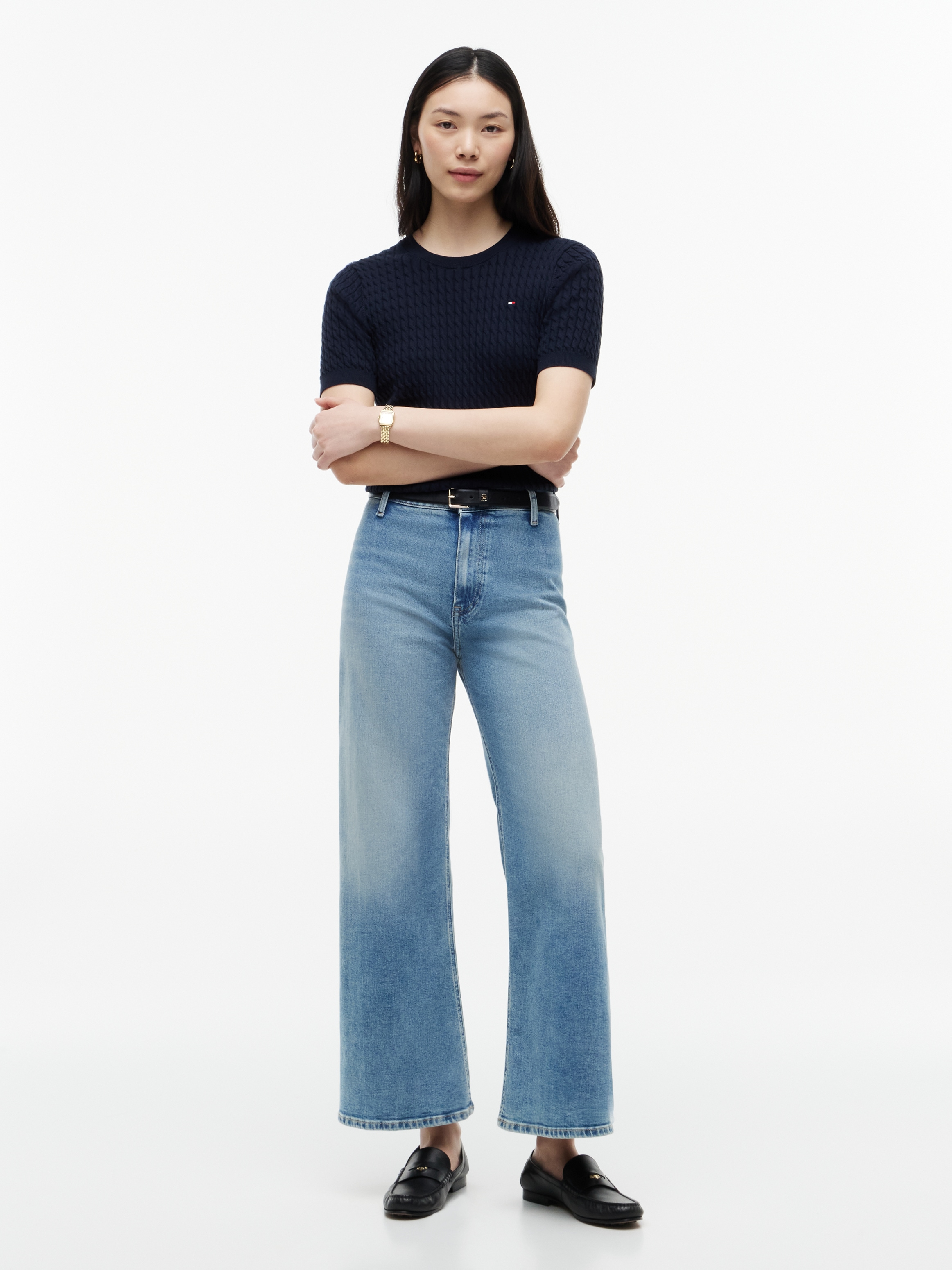 Tommy Hilfiger Jeans taille haute »WD LG NEW DOREEN LT HW ANKL« Baumwollmischung, weite Beinform, High Waist