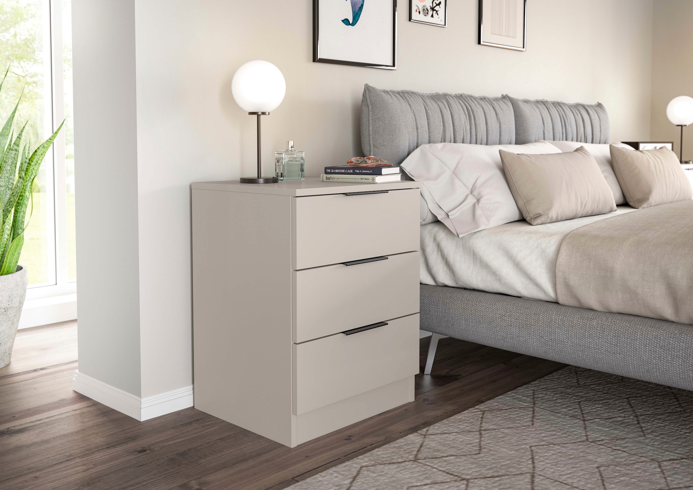 Home affaire Nachtkommode »Skarde 2 Nachttische, jeweils Breite: 45 cm« Set, Sie bekommen 2  Nachttische im Set, 2 Stk. tlg. Skarde, 2er Set Nachtkommoden, 3 Schubkästen, kashmir