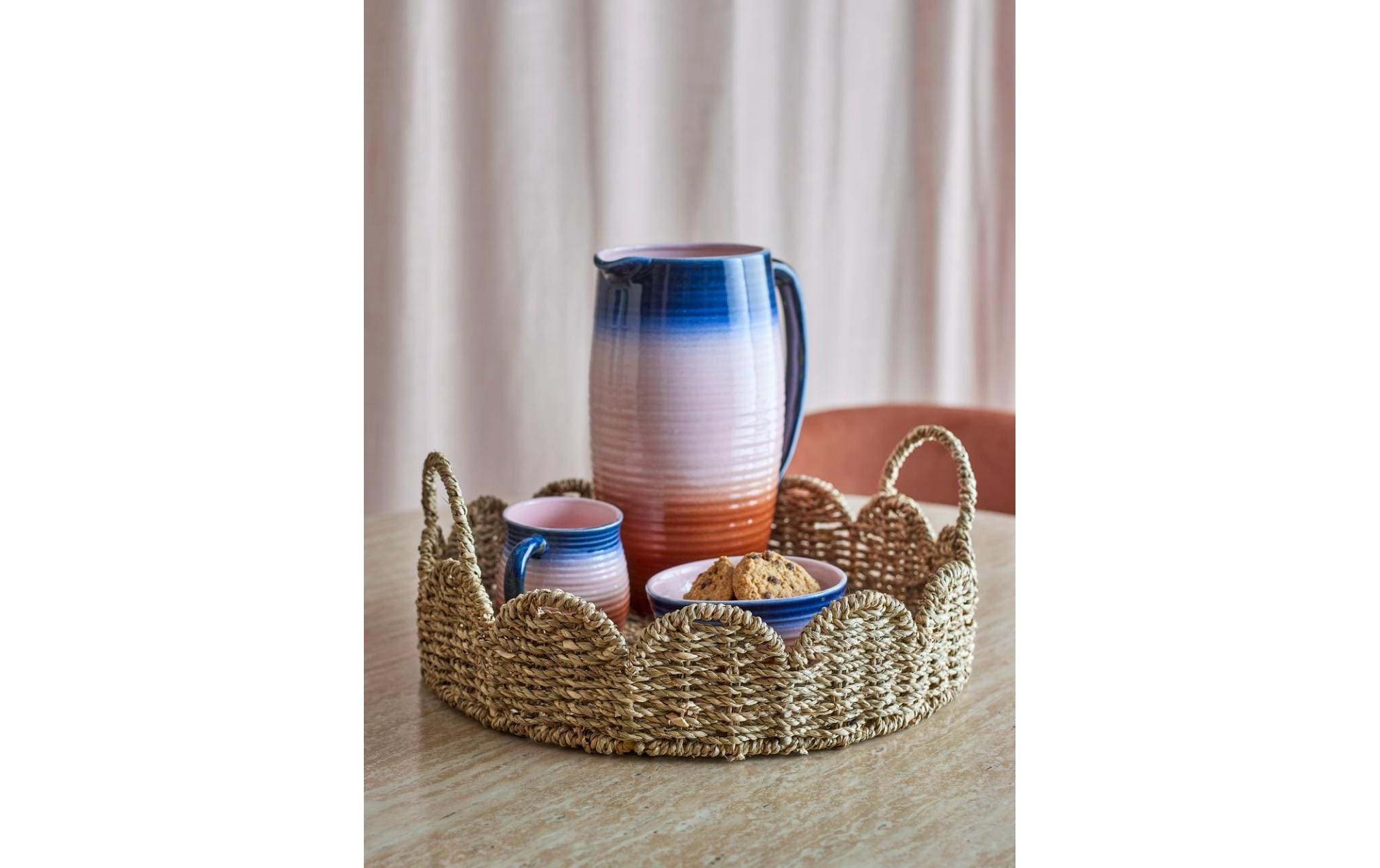 Bloomingville Plateau »Brea, Seegras, Ø 35 cm« Geflochtenes Serviertablett aus Seegras mit Griffen