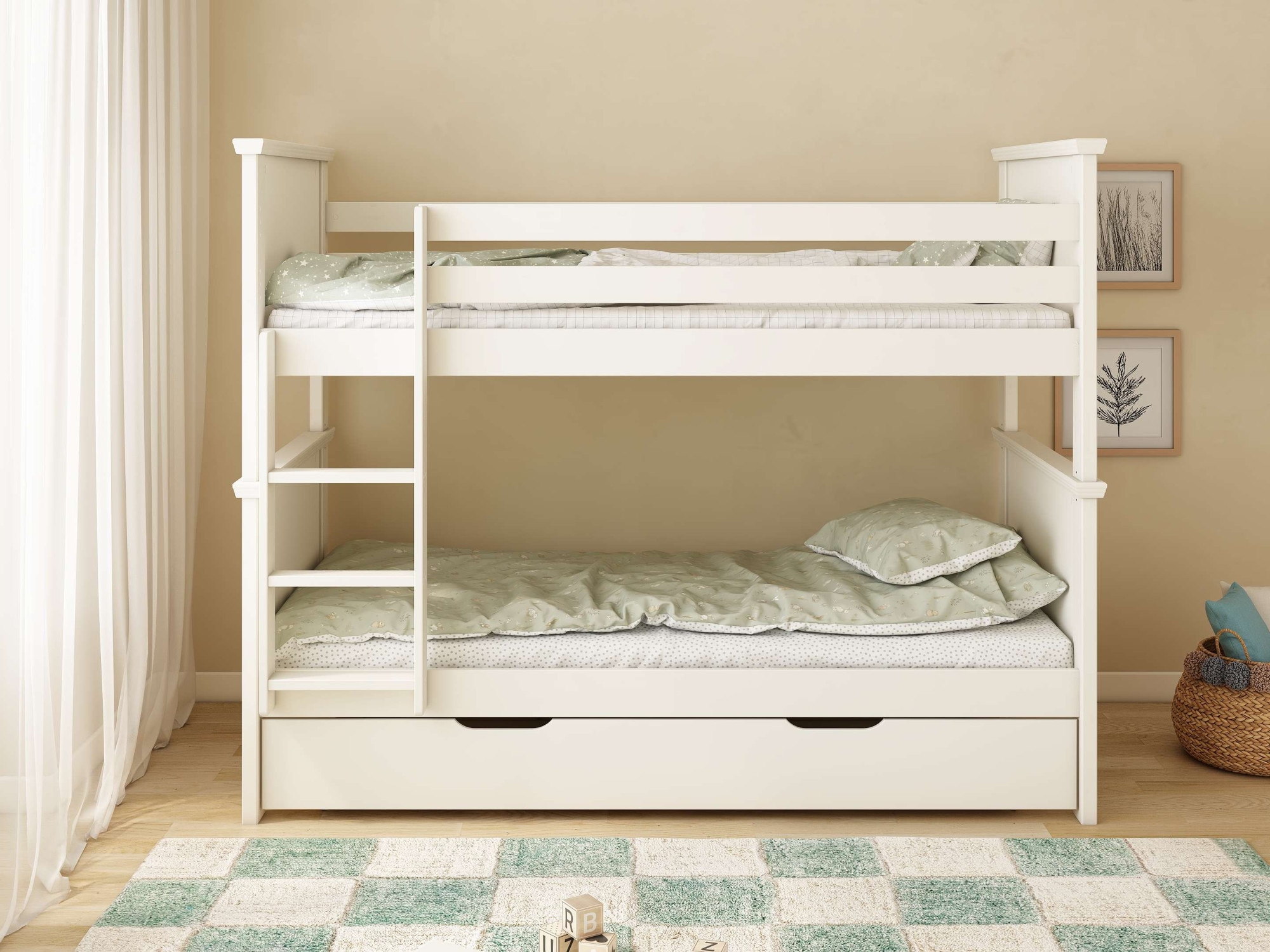 GOODproduct Lit superposé »Erik, teilbar in 2 Einzelbetten, Kassettenoptik, Landhausstil« mit Lattenroste, Massivholz, Made in EU